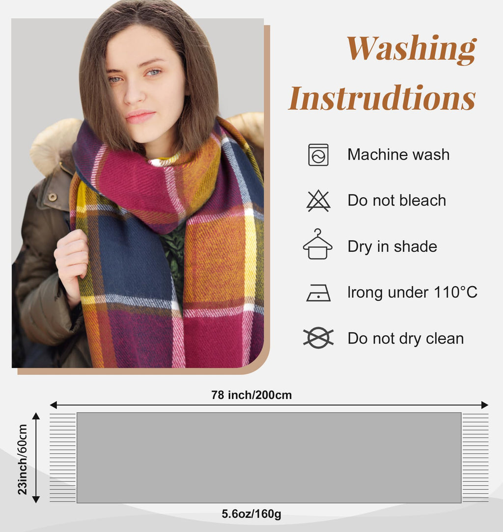 YSense Winter Scarf for Women, Fashion Long Plaid Scarves Warm Big Tartan Blanket Wrap Shawl Ladies Gifts