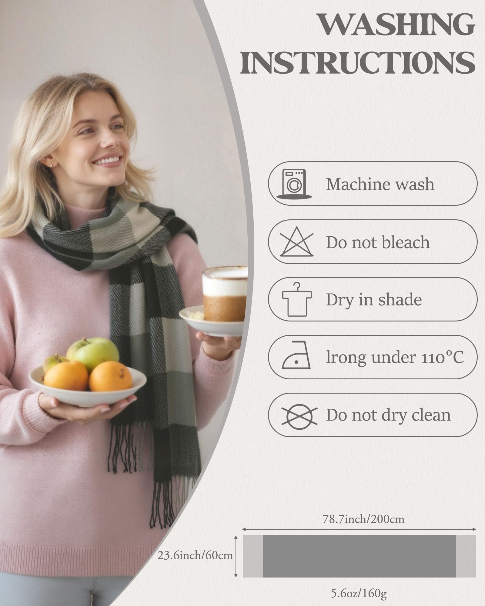 YSense Winter Scarf for Women, Fashion Long Plaid Scarves Warm Big Tartan Blanket Wrap Shawl Ladies Gifts