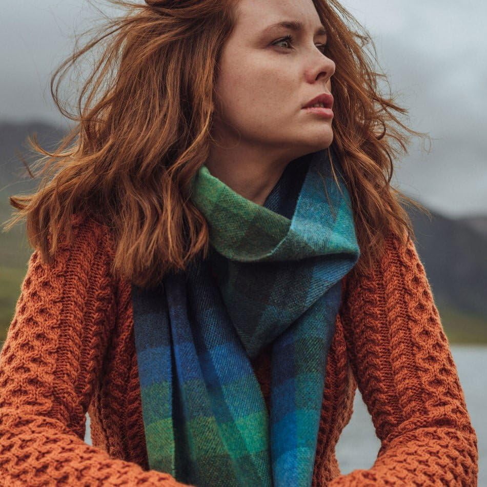 Biddy Murphy 100% Irish Wool Scarf for Women & Men, Soft & Warm, Plaid Tartan, 9" x 78"