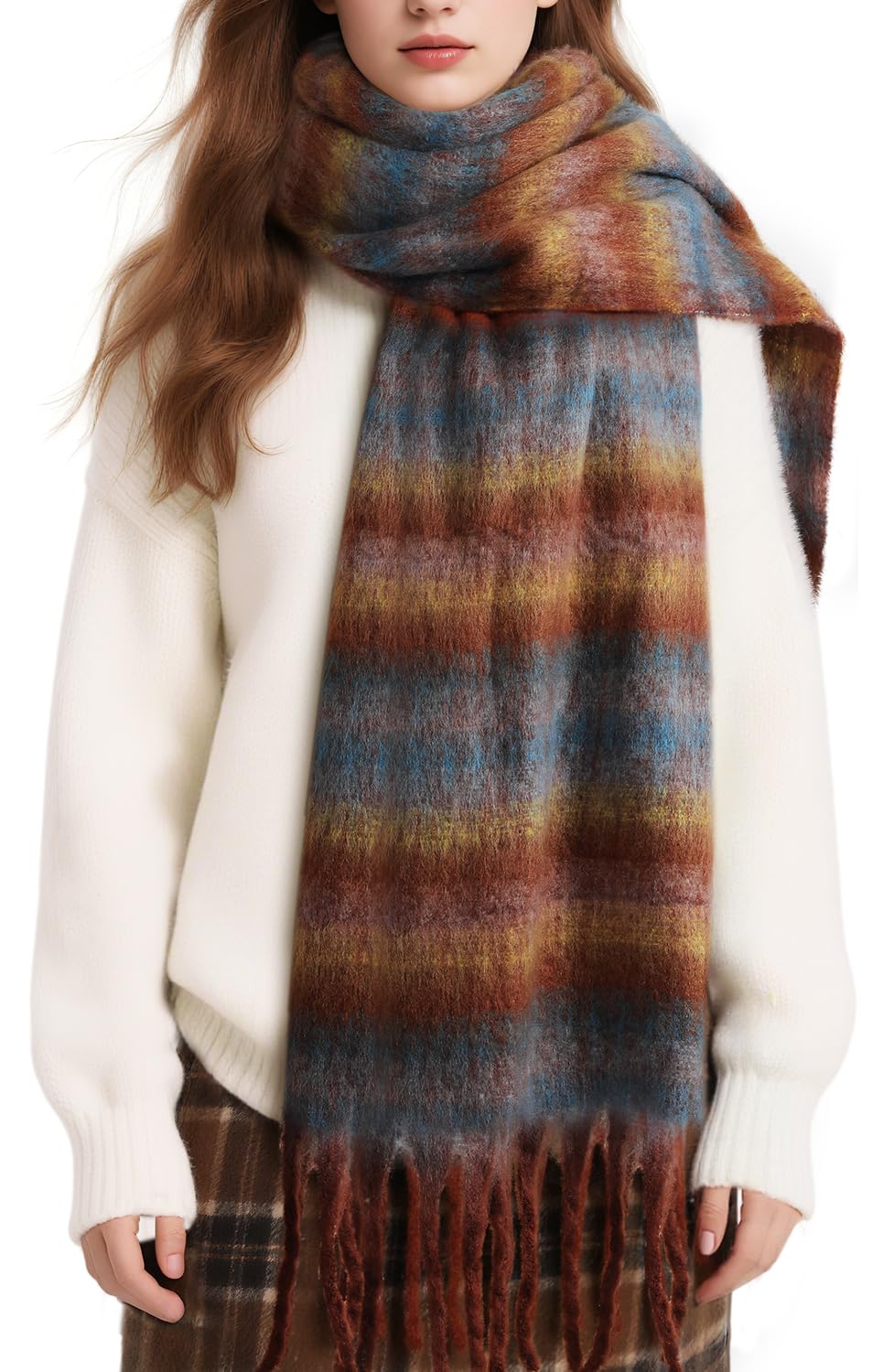 Passionbility Women's Winter Scarfs for Women, Mohair Vintage Scarf Large Chunky Scarf Cashmere Feel Blanket Wrap
