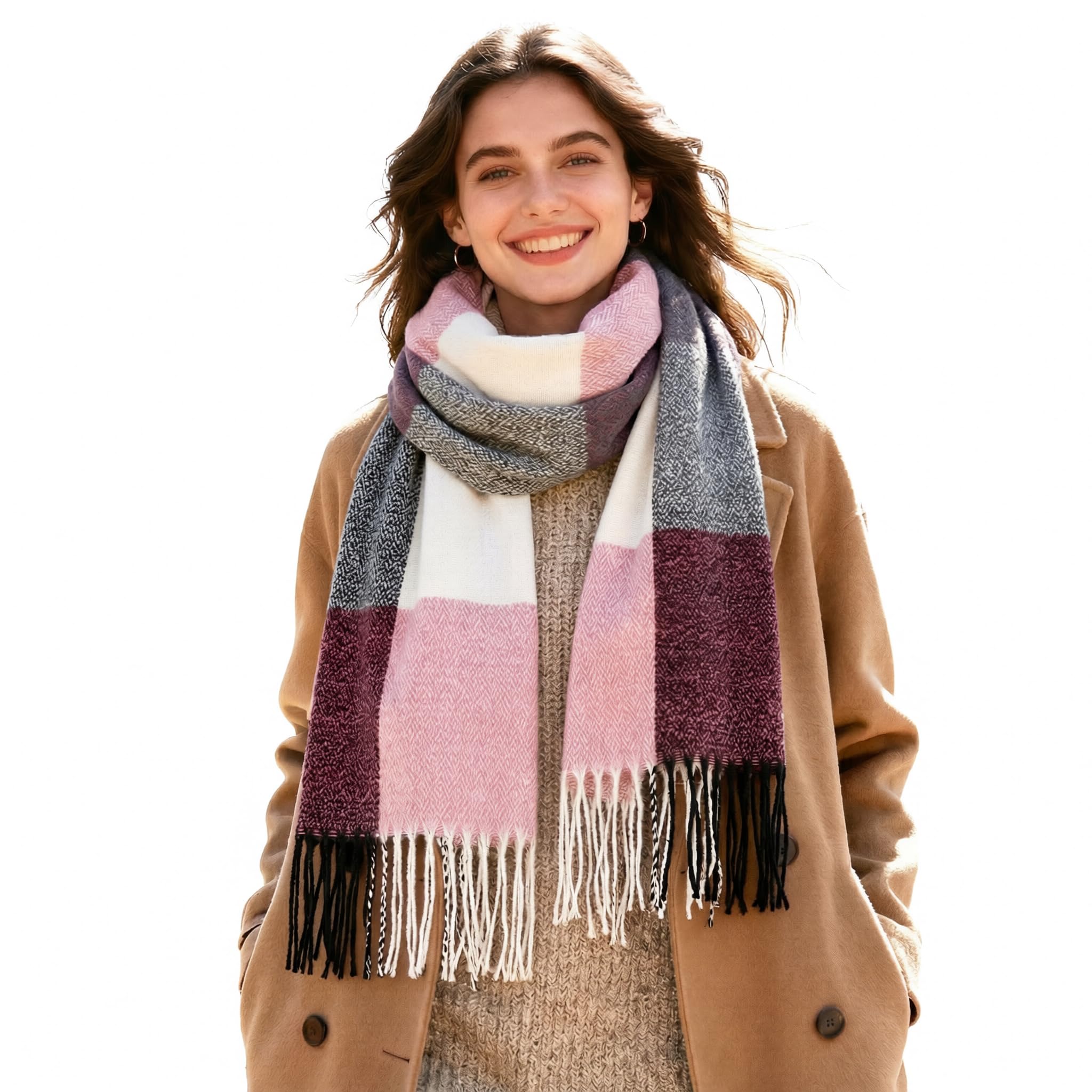 YSense Winter Scarf for Women, Fashion Long Plaid Scarves Warm Big Tartan Blanket Wrap Shawl Ladies Gifts