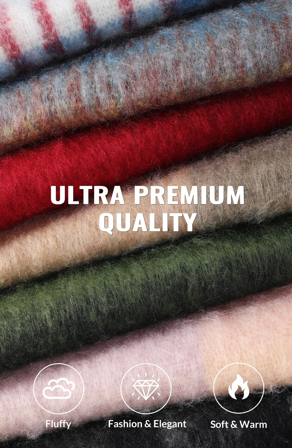 Passionbility Women's Winter Scarfs for Women, Mohair Vintage Scarf Large Chunky Scarf Cashmere Feel Blanket Wrap