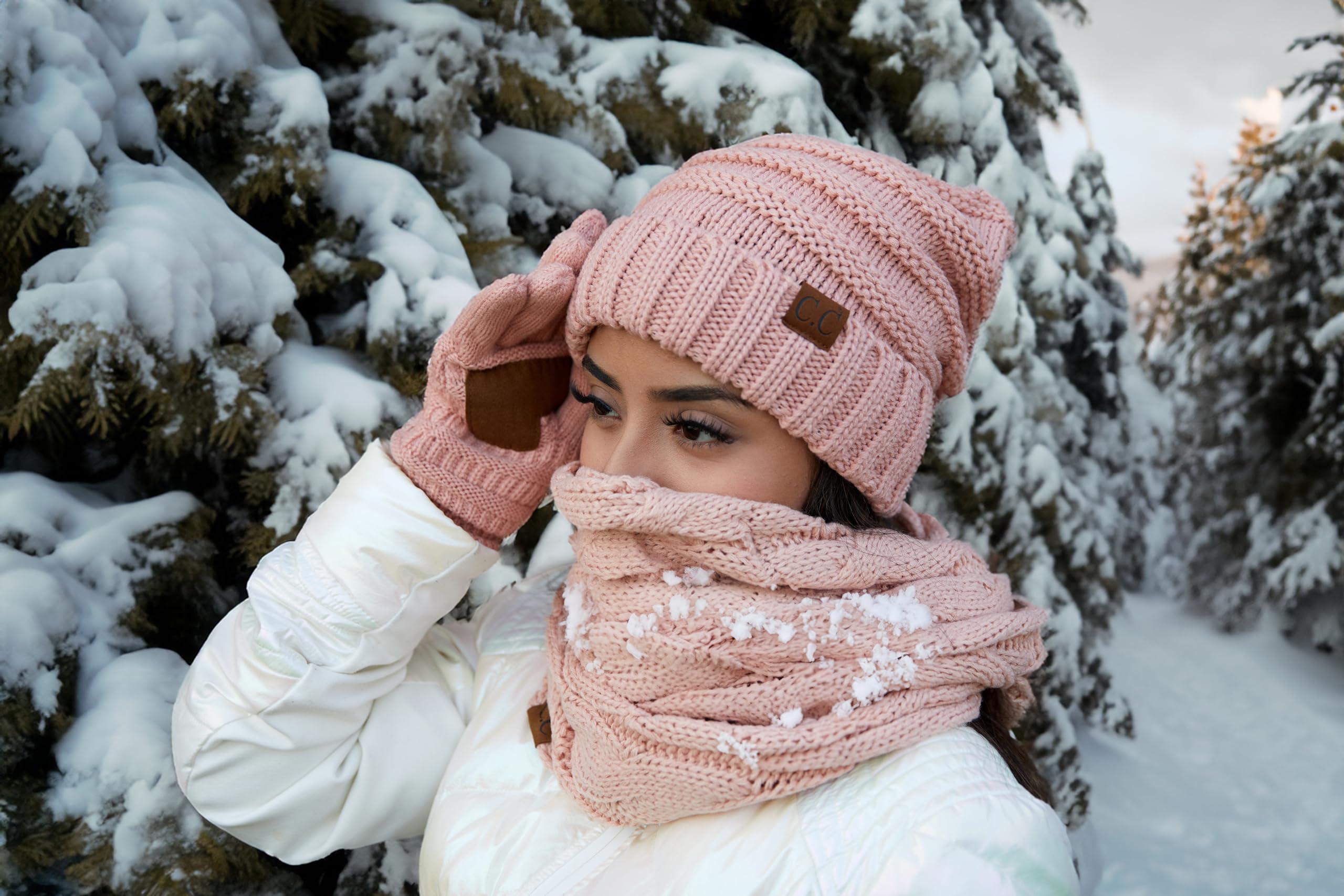 Funky Junque Hat Scarf Glove Set for Women – Matching Winter Set with Oversized Slouchy Beanie, Infinity Scarf & Cozy Gloves