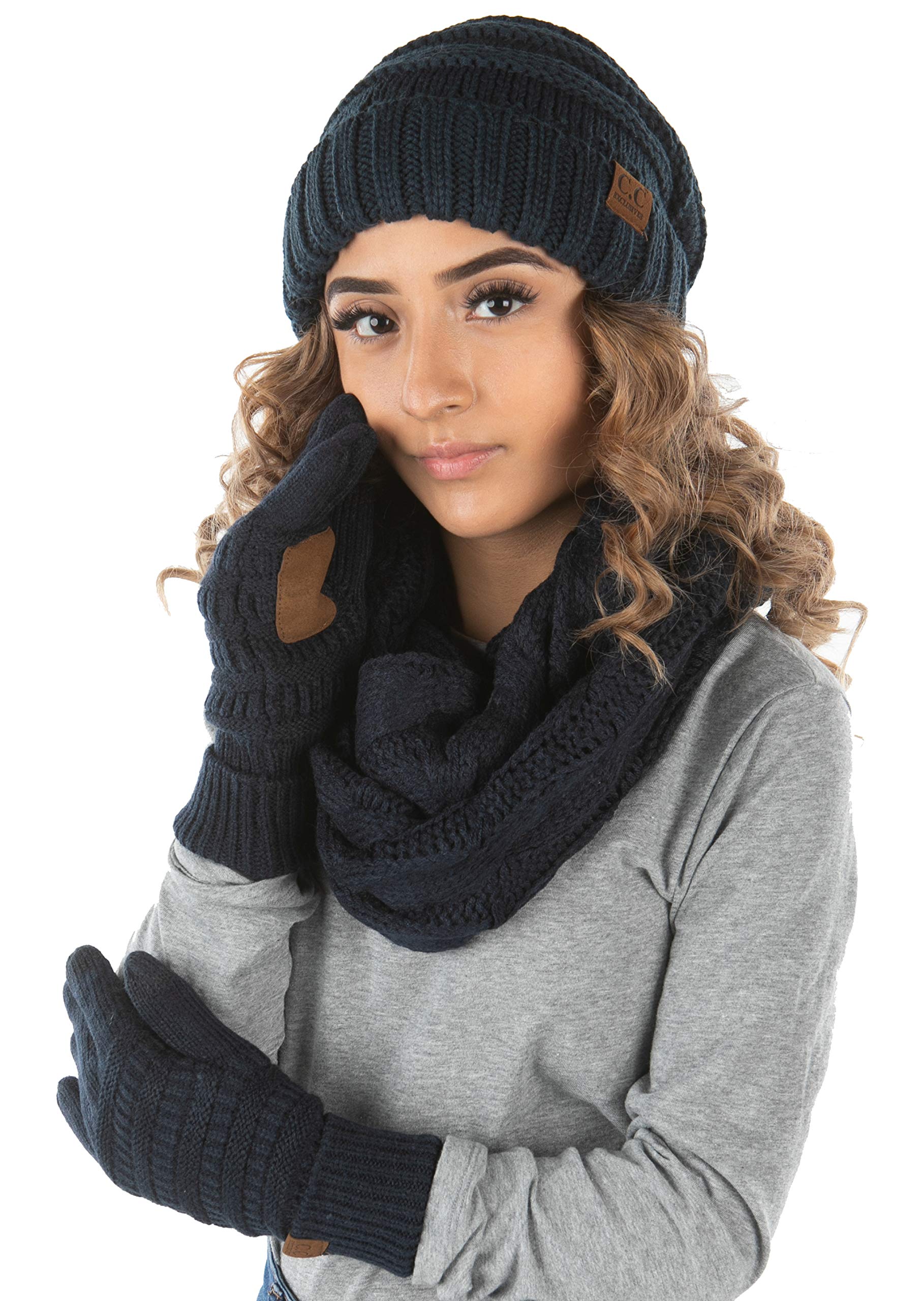 Funky Junque Hat Scarf Glove Set for Women – Matching Winter Set with Oversized Slouchy Beanie, Infinity Scarf & Cozy Gloves