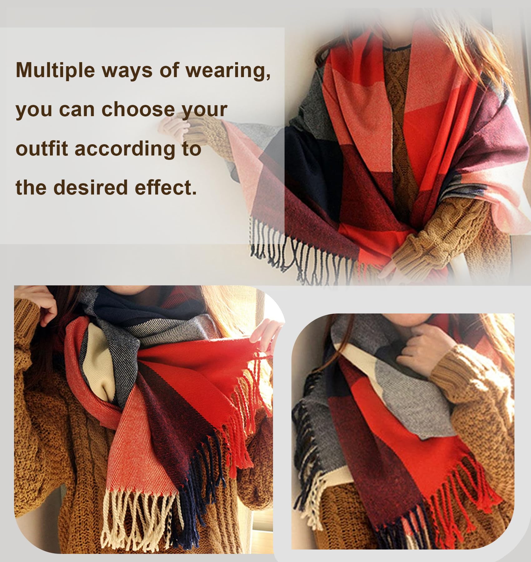 YSense Winter Scarf for Women, Fashion Long Plaid Scarves Warm Big Tartan Blanket Wrap Shawl Ladies Gifts