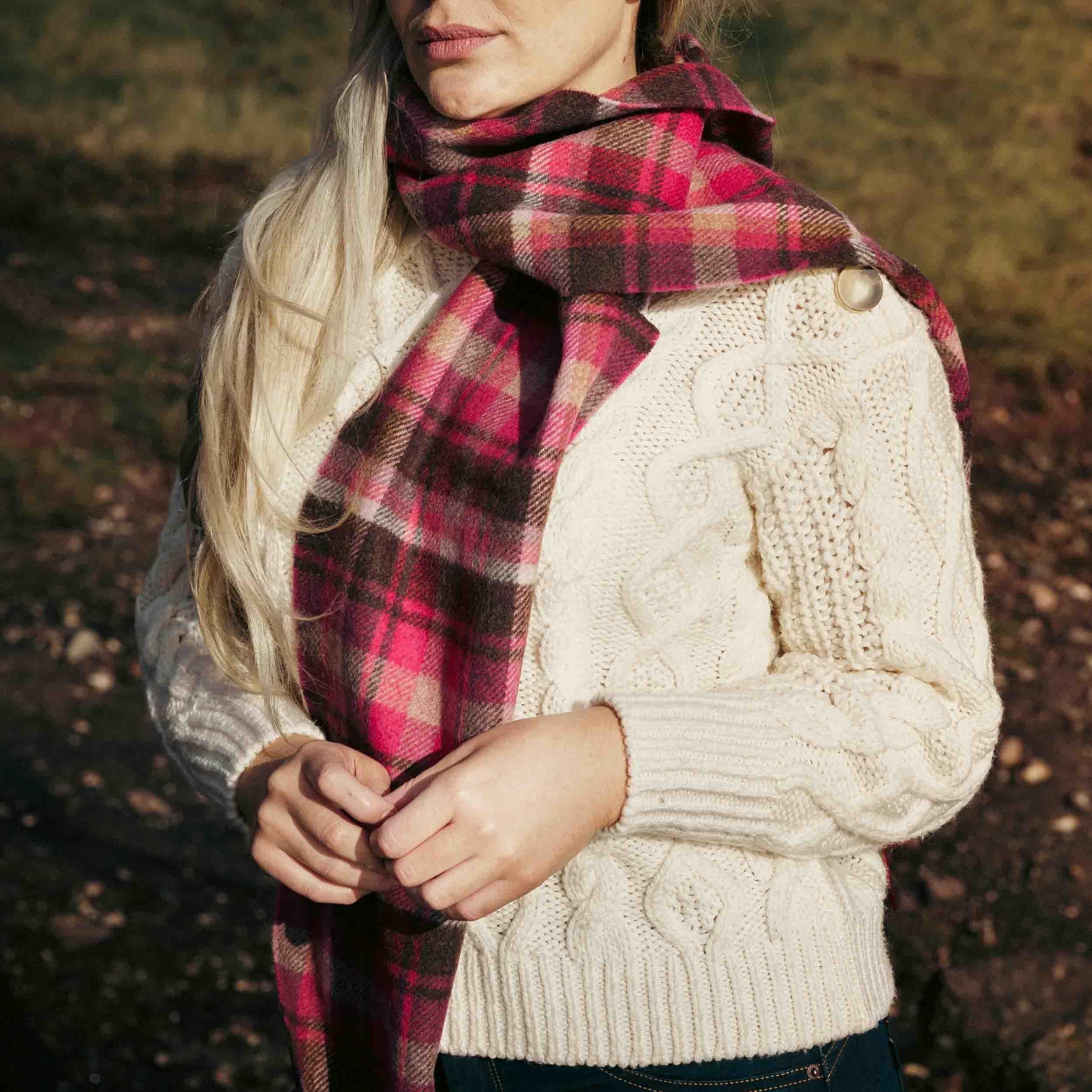 Biddy Murphy 100% Irish Wool Scarf for Women & Men, Soft & Warm, Plaid Tartan, 9" x 78"