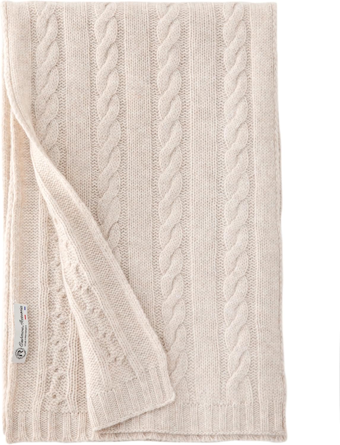 Soft Warm 100% Cashmere Scarf for Women Lightweight Luxury Cable Stitch Scarves Mottle Camel