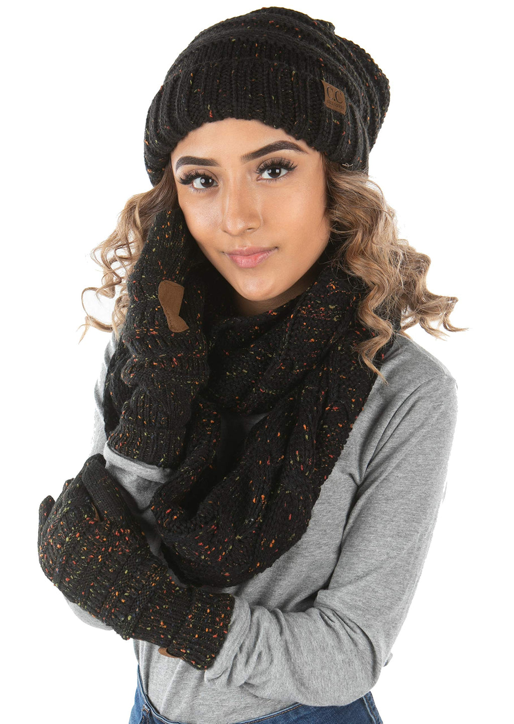 Funky Junque Hat Scarf Glove Set for Women – Matching Winter Set with Oversized Slouchy Beanie, Infinity Scarf & Cozy Gloves