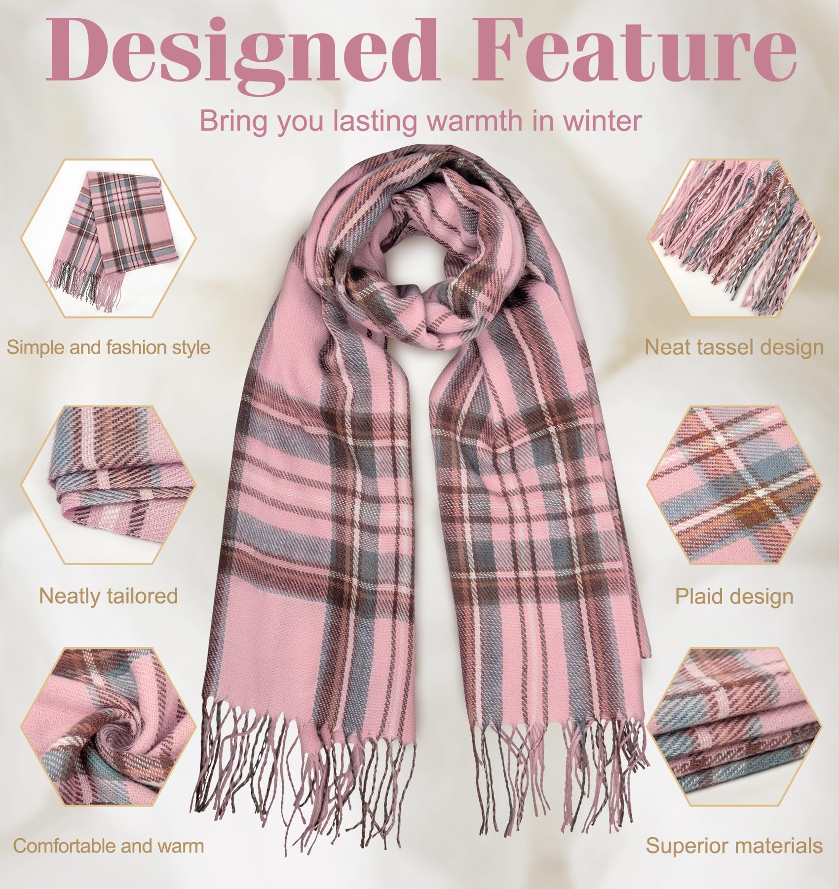 YSense Winter Scarf for Women, Fashion Long Plaid Scarves Warm Big Tartan Blanket Wrap Shawl Ladies Gifts