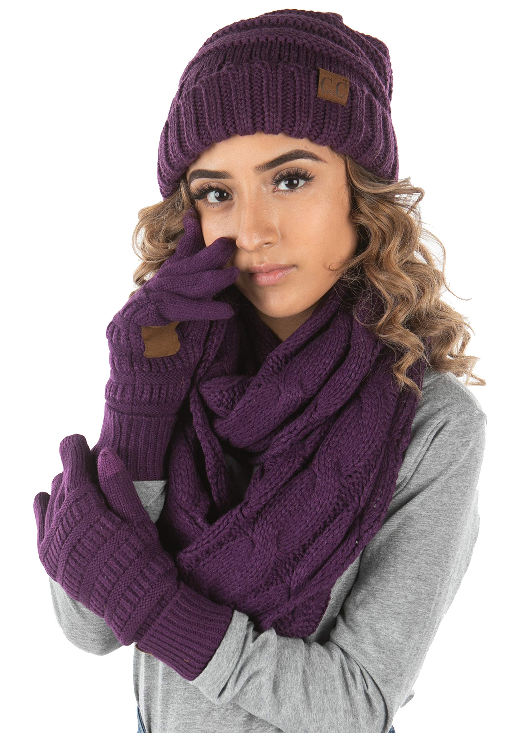 Funky Junque Hat Scarf Glove Set for Women – Matching Winter Set with Oversized Slouchy Beanie, Infinity Scarf & Cozy Gloves