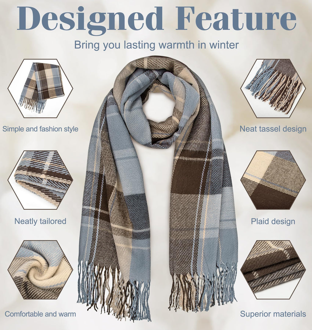 YSense Winter Scarf for Women, Fashion Long Plaid Scarves Warm Big Tartan Blanket Wrap Shawl Ladies Gifts