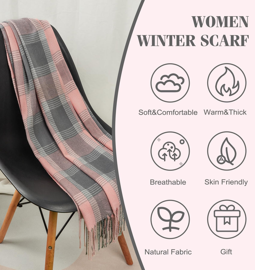 YSense Winter Scarf for Women, Fashion Long Plaid Scarves Warm Big Tartan Blanket Wrap Shawl Ladies Gifts