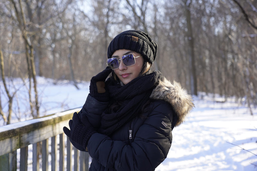 Funky Junque Hat Scarf Glove Set for Women – Matching Winter Set with Oversized Slouchy Beanie, Infinity Scarf & Cozy Gloves