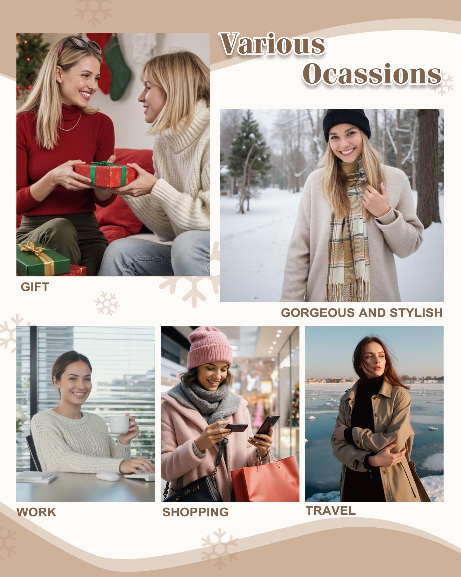 YSense Winter Scarf for Women, Fashion Long Plaid Scarves Warm Big Tartan Blanket Wrap Shawl Ladies Gifts