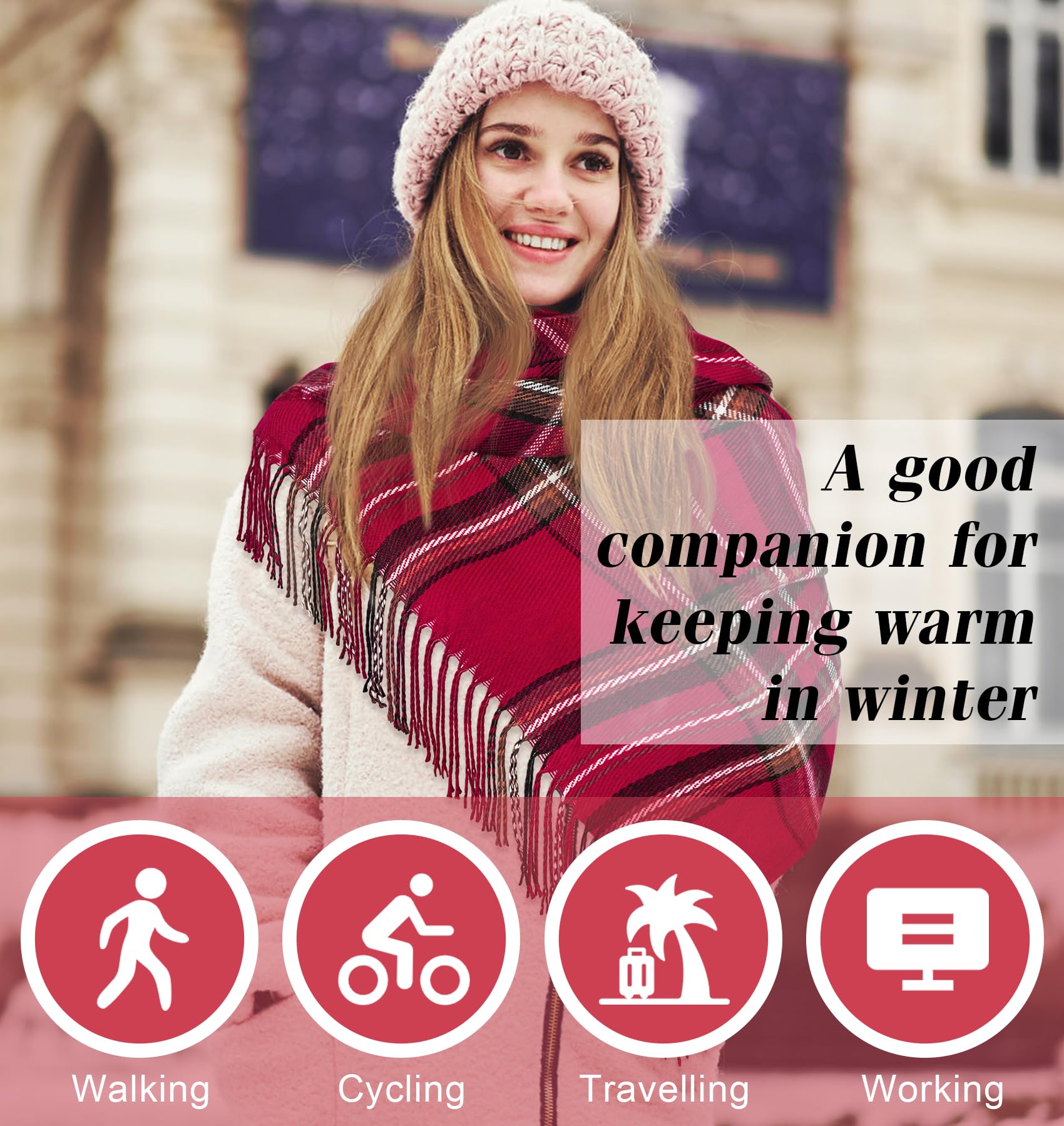 YSense Winter Scarf for Women, Fashion Long Plaid Scarves Warm Big Tartan Blanket Wrap Shawl Ladies Gifts