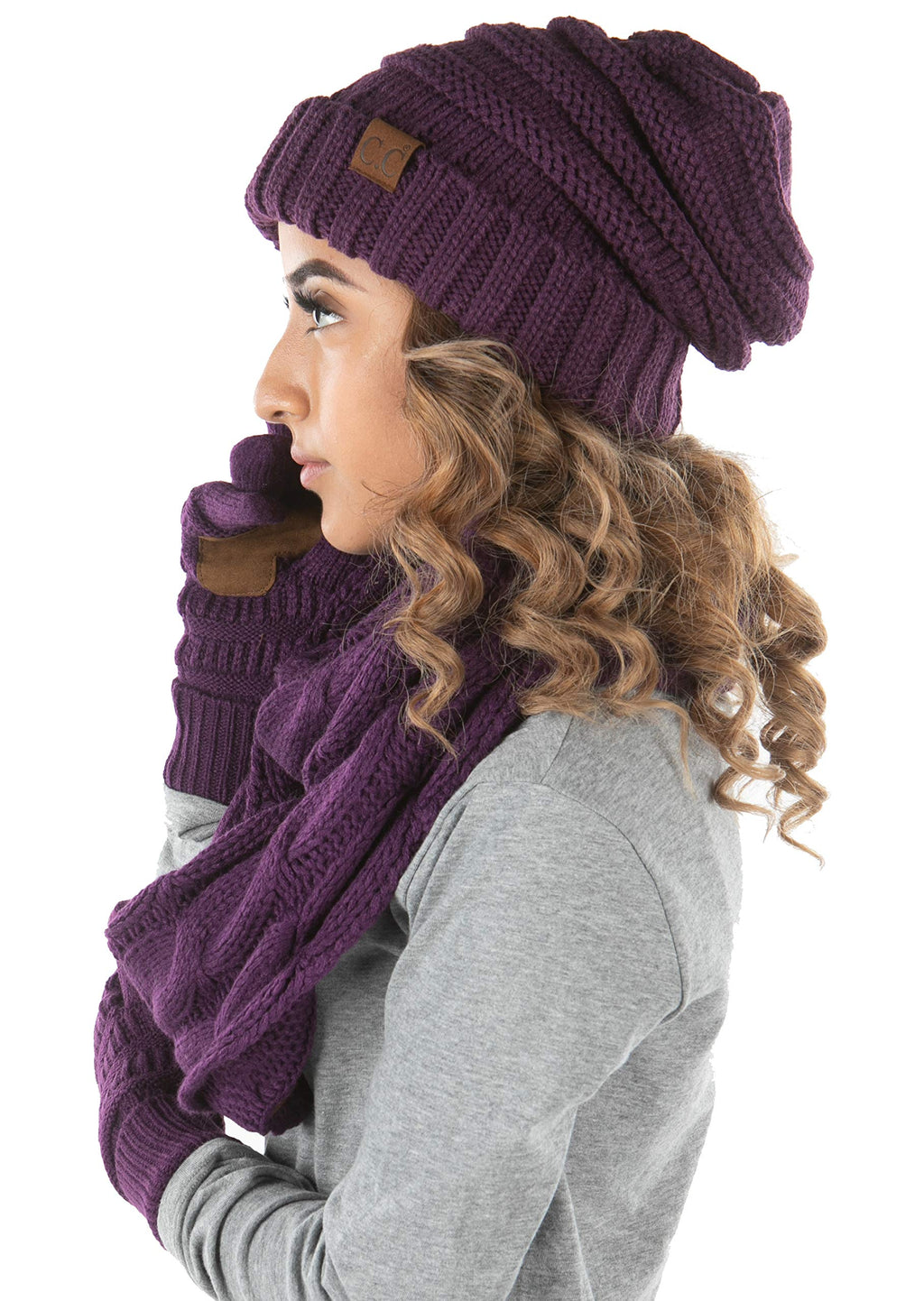 Funky Junque Hat Scarf Glove Set for Women – Matching Winter Set with Oversized Slouchy Beanie, Infinity Scarf & Cozy Gloves