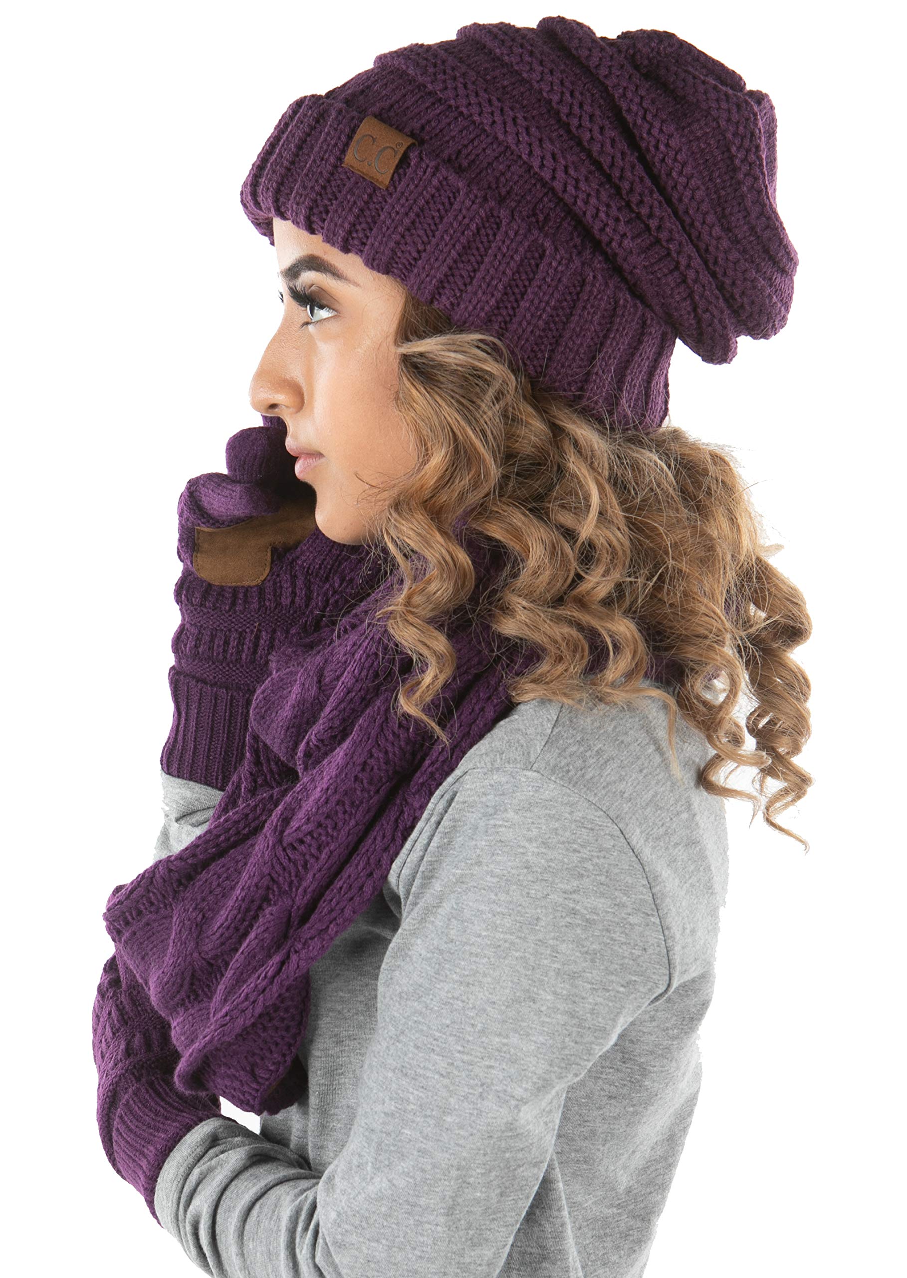 Funky Junque Hat Scarf Glove Set for Women – Matching Winter Set with Oversized Slouchy Beanie, Infinity Scarf & Cozy Gloves