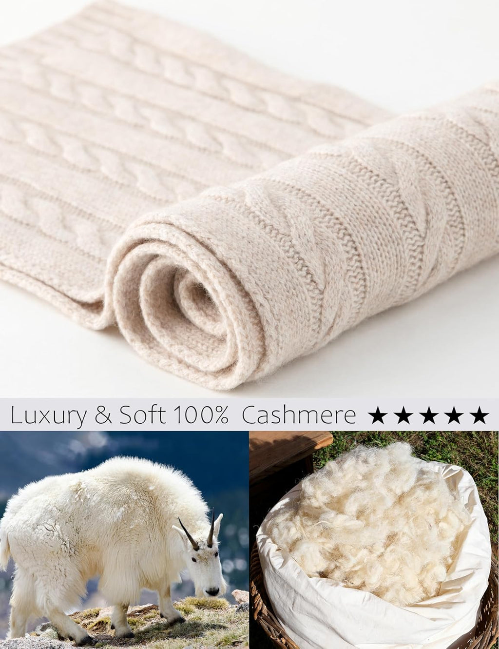 Soft Warm 100% Cashmere Scarf for Women Lightweight Luxury Cable Stitch Scarves Mottle Camel