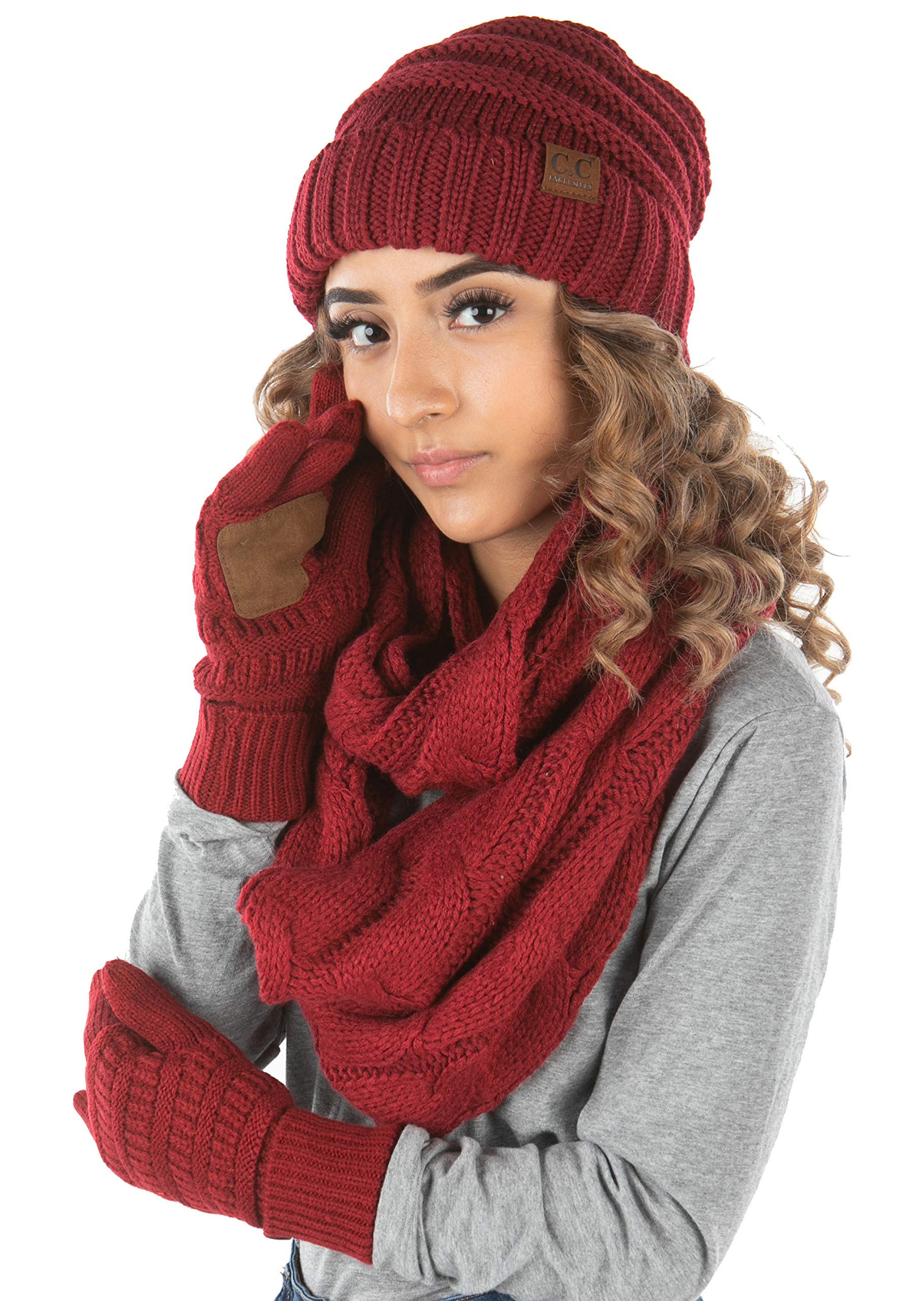 Funky Junque Hat Scarf Glove Set for Women – Matching Winter Set with Oversized Slouchy Beanie, Infinity Scarf & Cozy Gloves