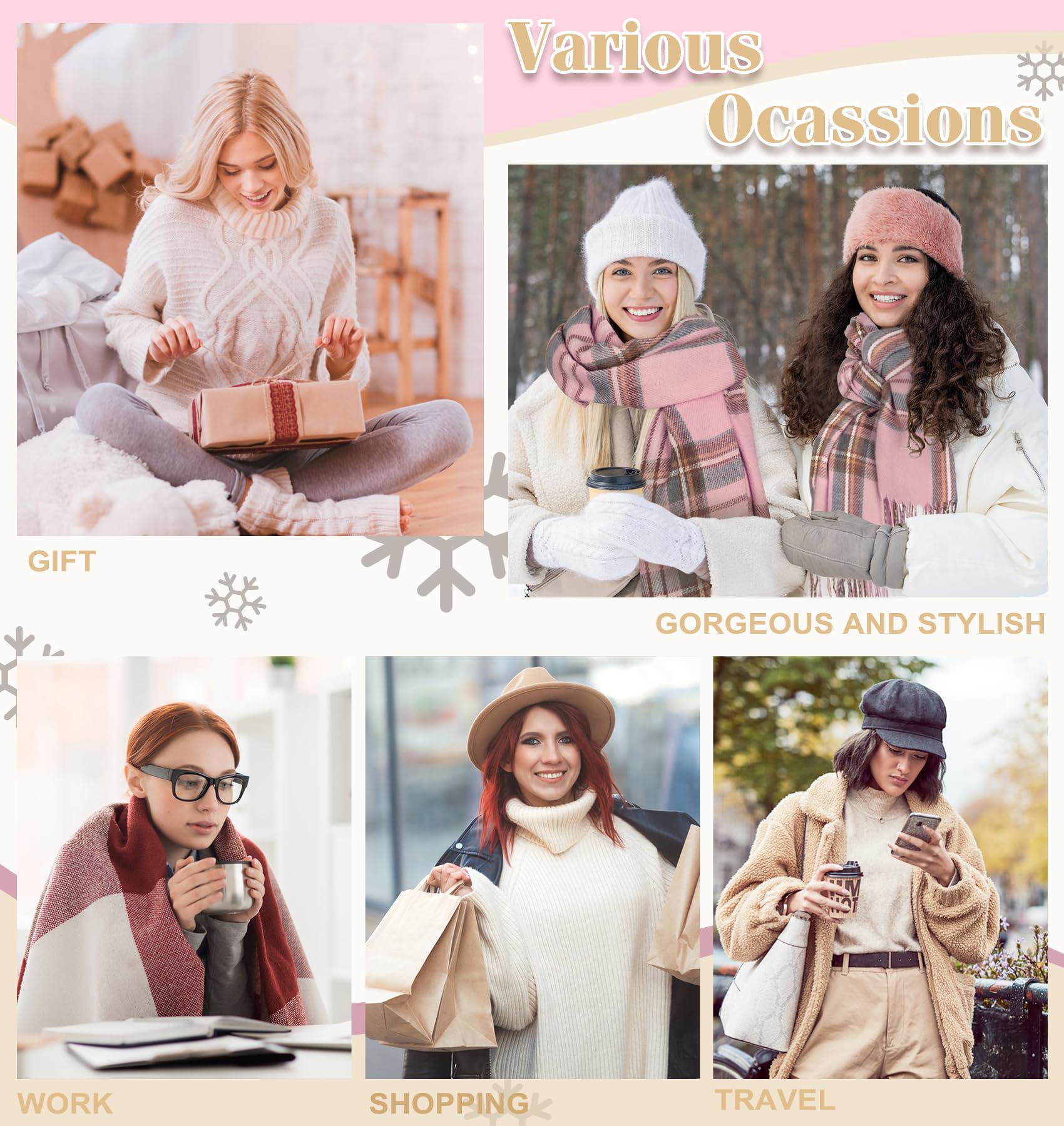 YSense Winter Scarf for Women, Fashion Long Plaid Scarves Warm Big Tartan Blanket Wrap Shawl Ladies Gifts