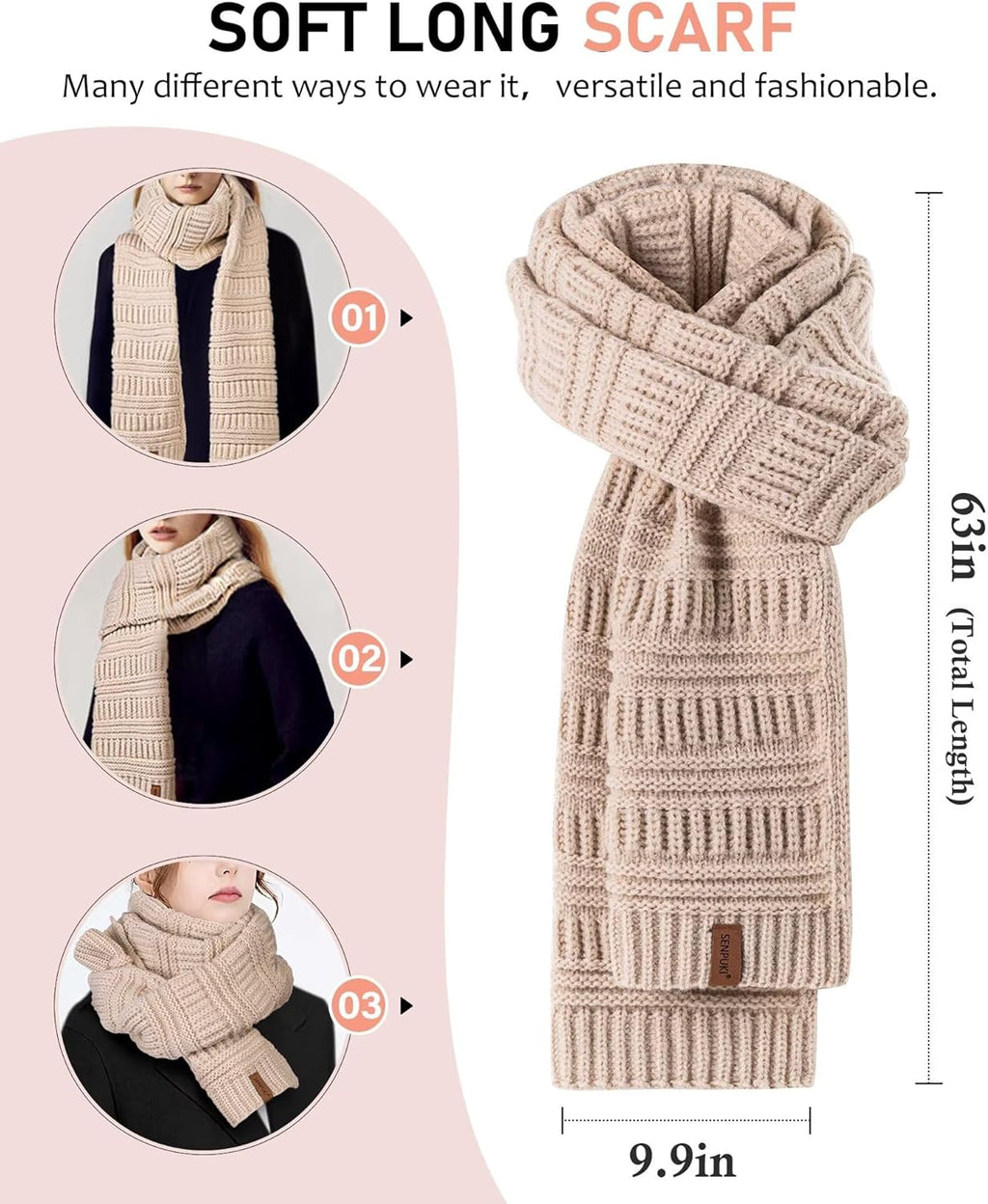 Womens Winter Beanie Hat Scarf Gloves Headband Set, Slouchy Beanie Ear Warmer Knit Scarf Touchscreen Gloves Warm 4 Gift Set