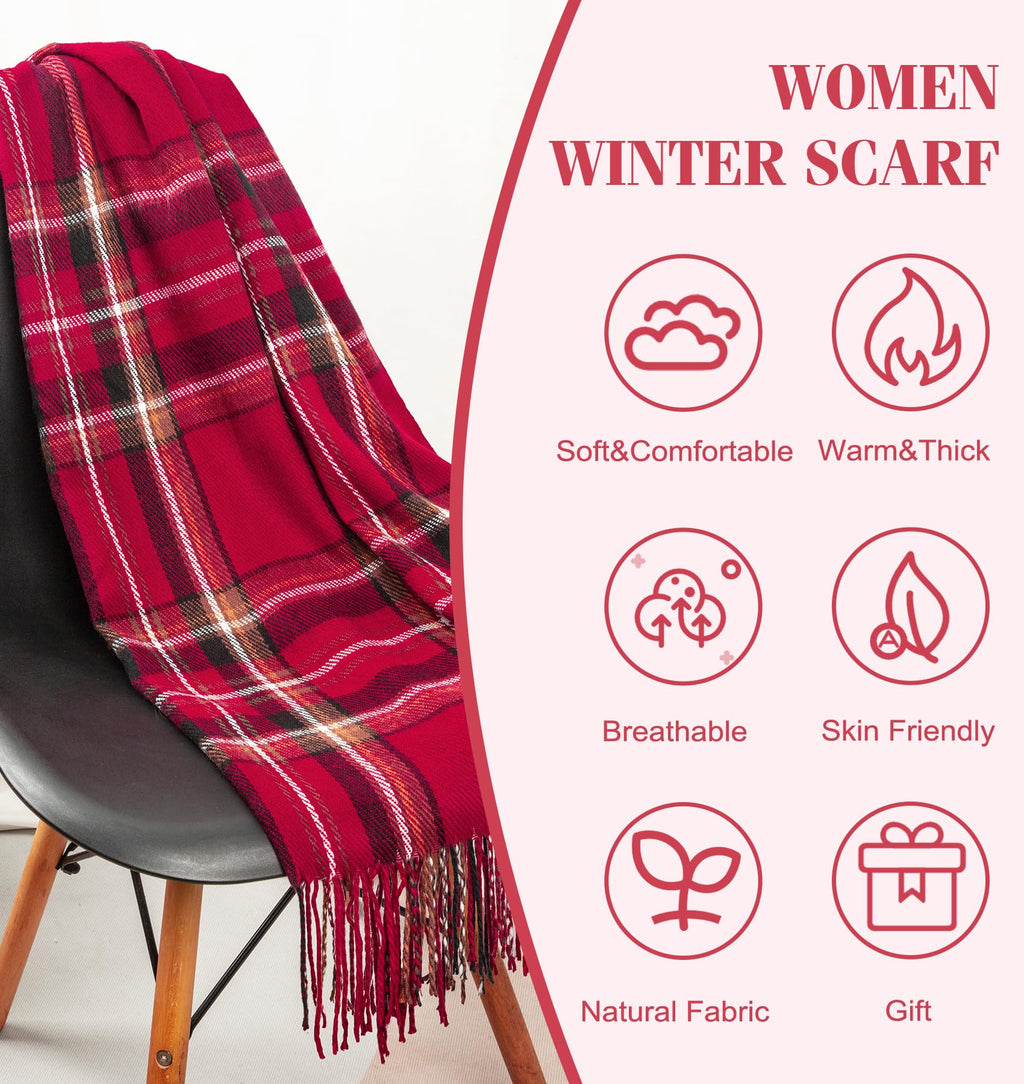 YSense Winter Scarf for Women, Fashion Long Plaid Scarves Warm Big Tartan Blanket Wrap Shawl Ladies Gifts
