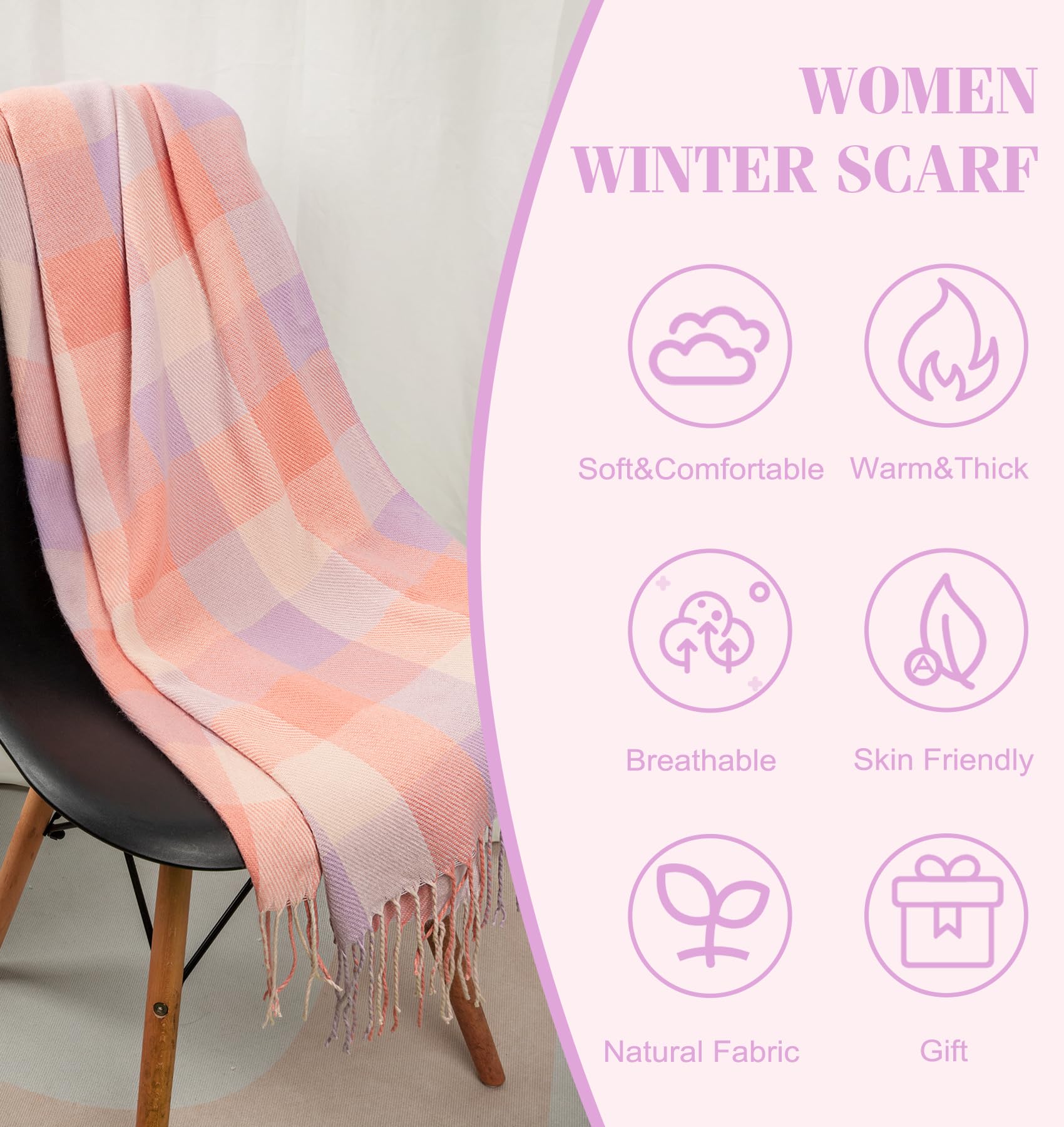 YSense Winter Scarf for Women, Fashion Long Plaid Scarves Warm Big Tartan Blanket Wrap Shawl Ladies Gifts
