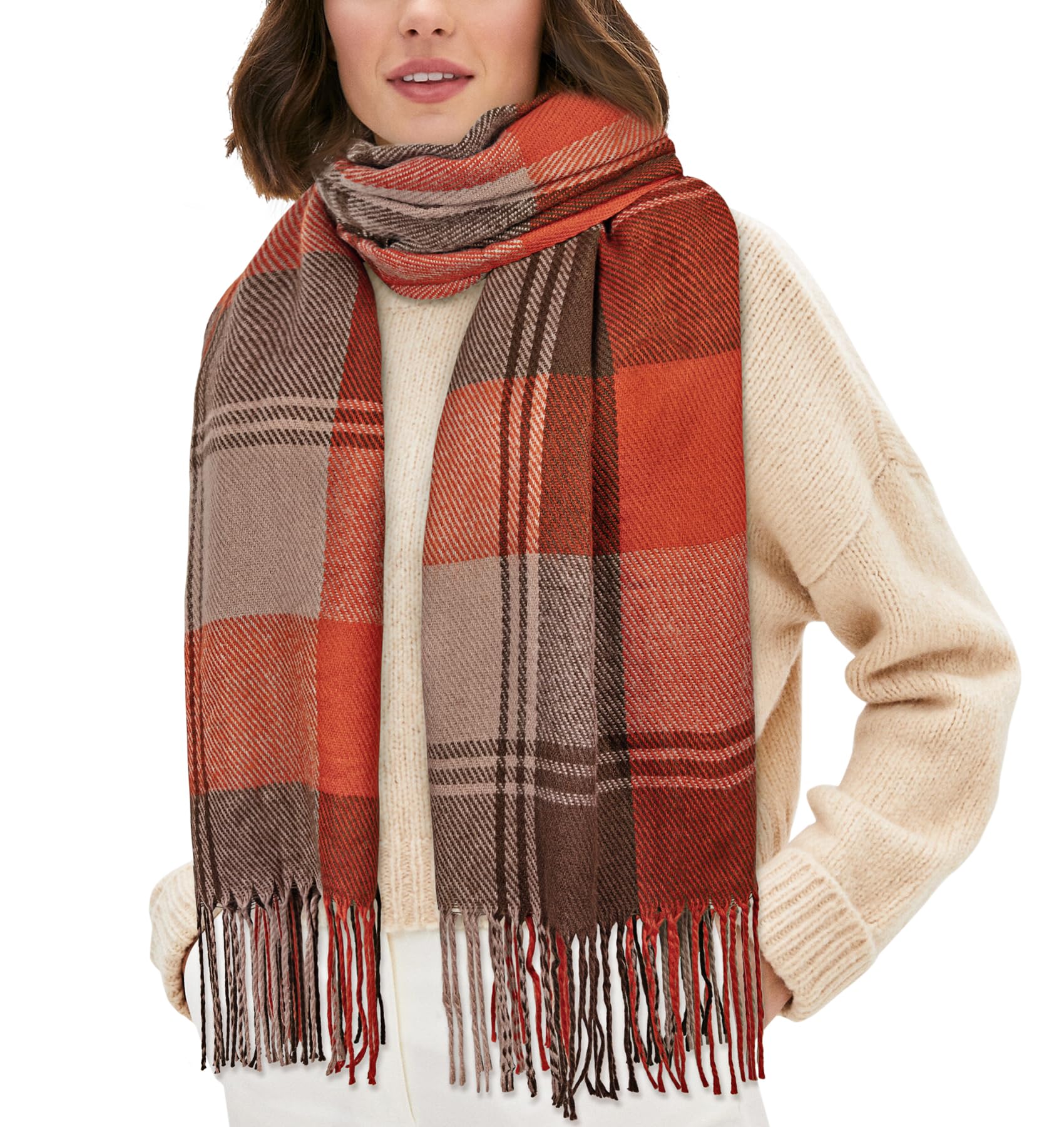 YSense Winter Scarf for Women, Fashion Long Plaid Scarves Warm Big Tartan Blanket Wrap Shawl Ladies Gifts