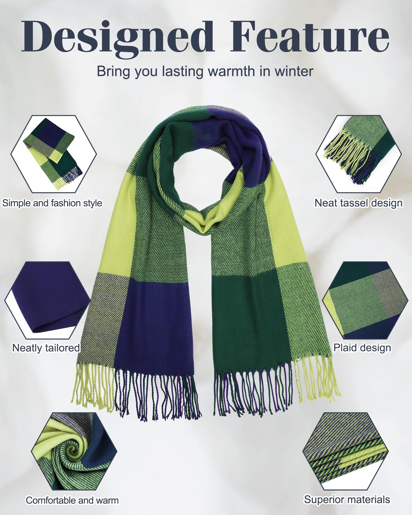 YSense Winter Scarf for Women, Fashion Long Plaid Scarves Warm Big Tartan Blanket Wrap Shawl Ladies Gifts