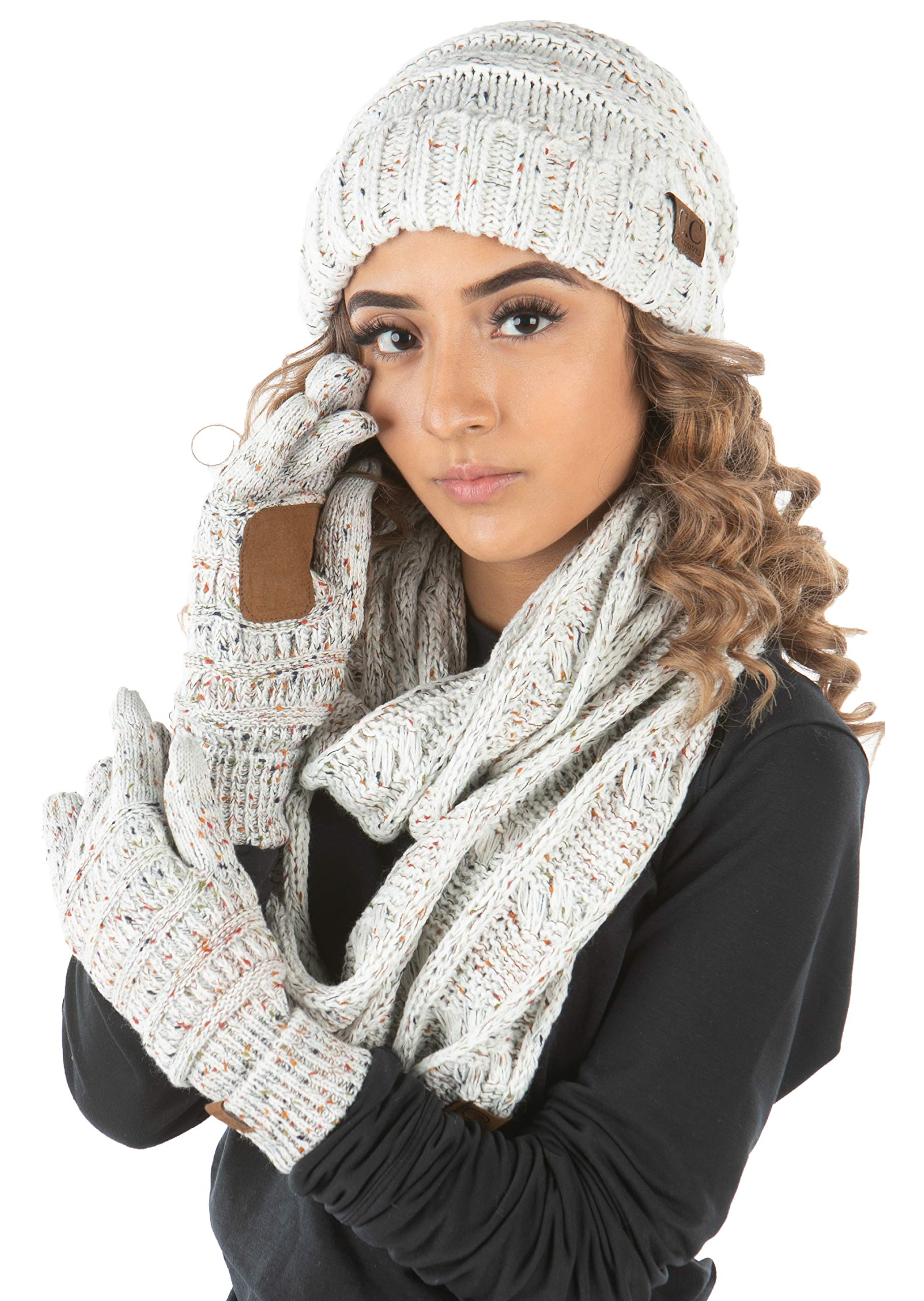 Funky Junque Hat Scarf Glove Set for Women – Matching Winter Set with Oversized Slouchy Beanie, Infinity Scarf & Cozy Gloves
