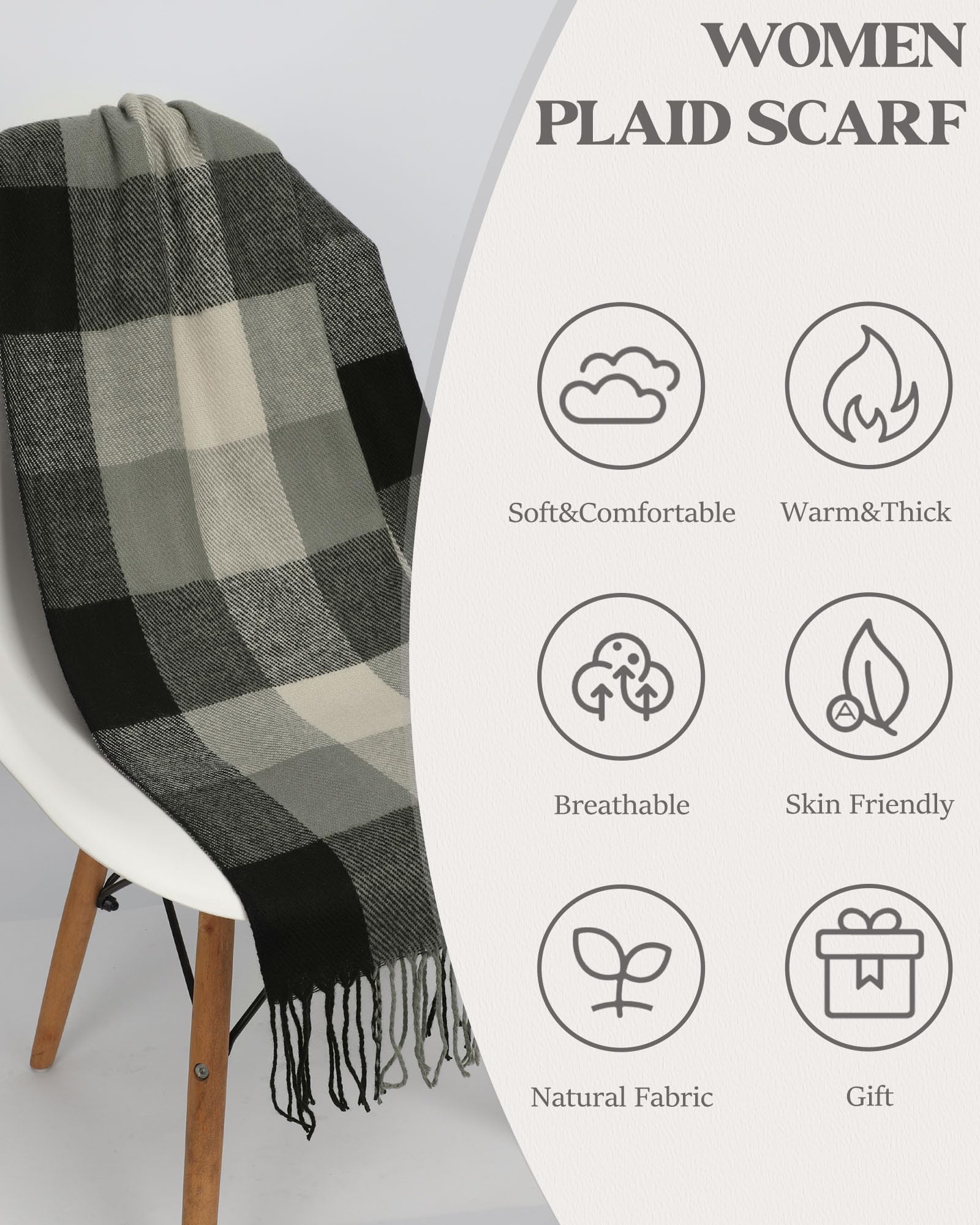 YSense Winter Scarf for Women, Fashion Long Plaid Scarves Warm Big Tartan Blanket Wrap Shawl Ladies Gifts