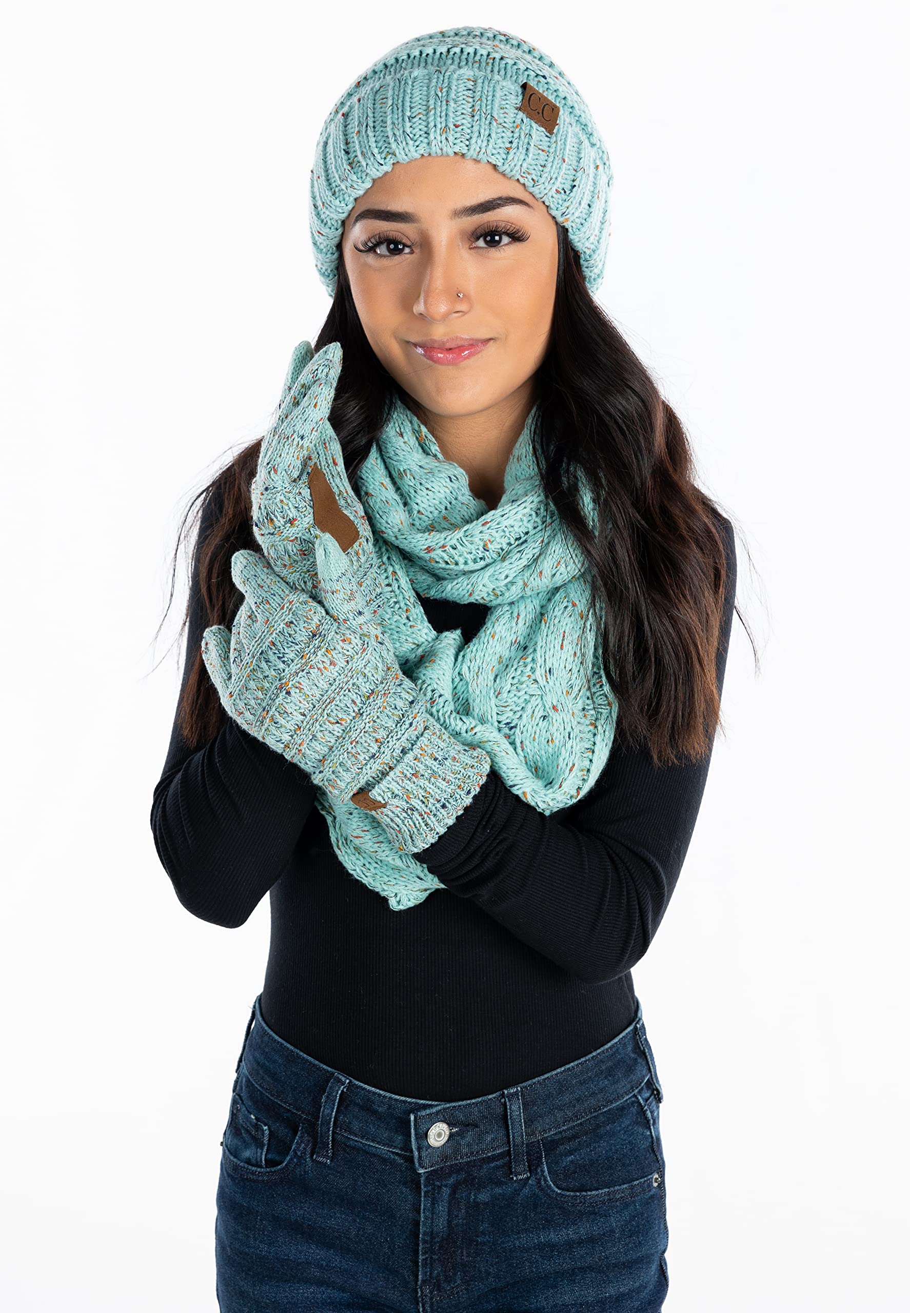 Funky Junque Hat Scarf Glove Set for Women – Matching Winter Set with Oversized Slouchy Beanie, Infinity Scarf & Cozy Gloves