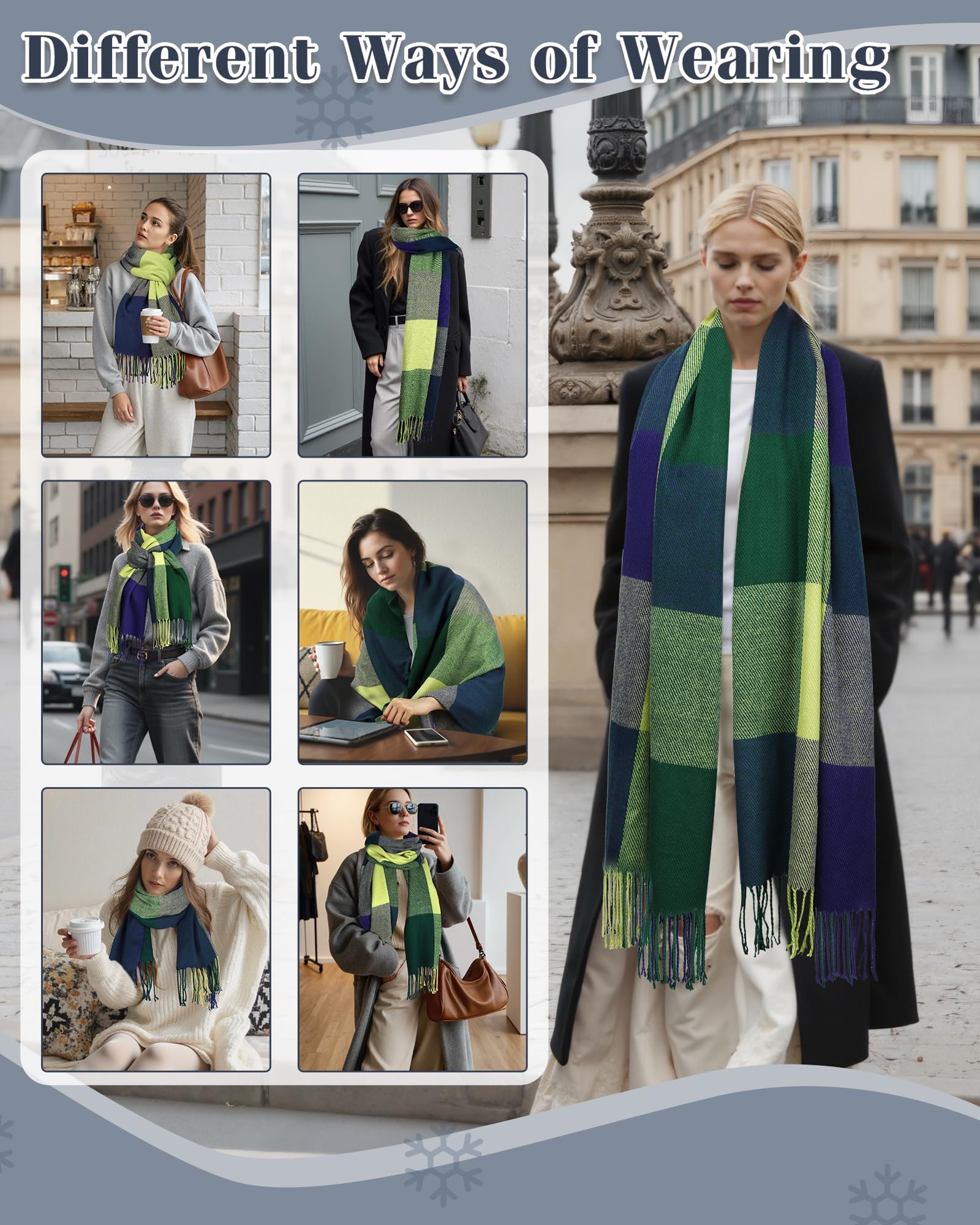 YSense Winter Scarf for Women, Fashion Long Plaid Scarves Warm Big Tartan Blanket Wrap Shawl Ladies Gifts