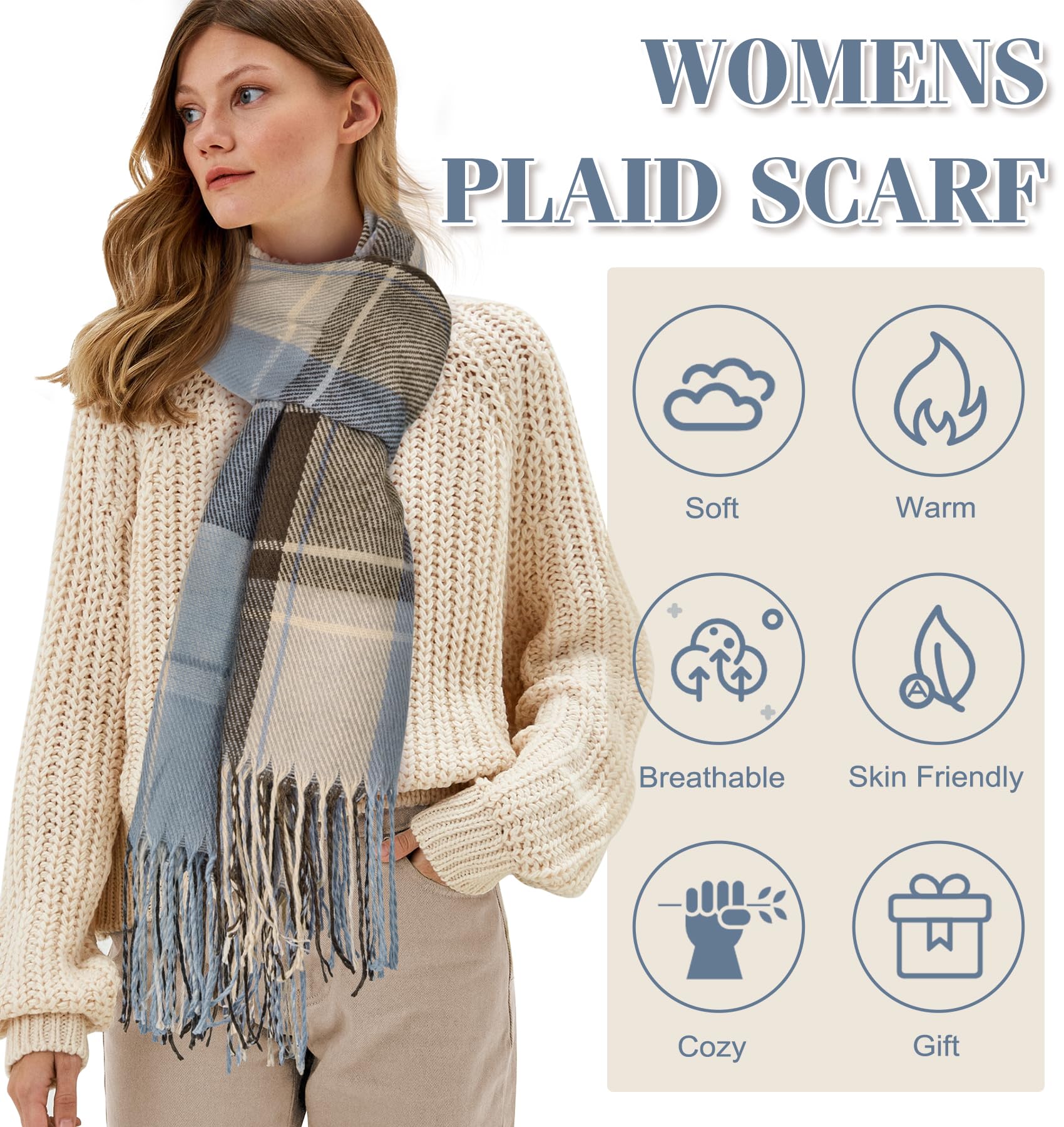 YSense Winter Scarf for Women, Fashion Long Plaid Scarves Warm Big Tartan Blanket Wrap Shawl Ladies Gifts