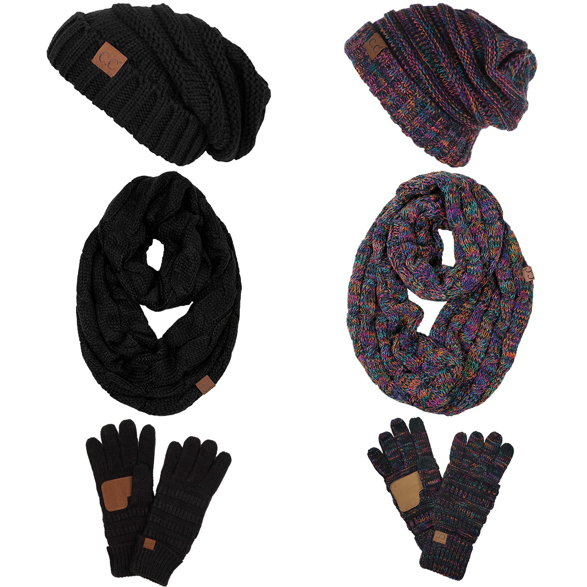 Funky Junque Hat Scarf Glove Set for Women – Matching Winter Set with Oversized Slouchy Beanie, Infinity Scarf & Cozy Gloves