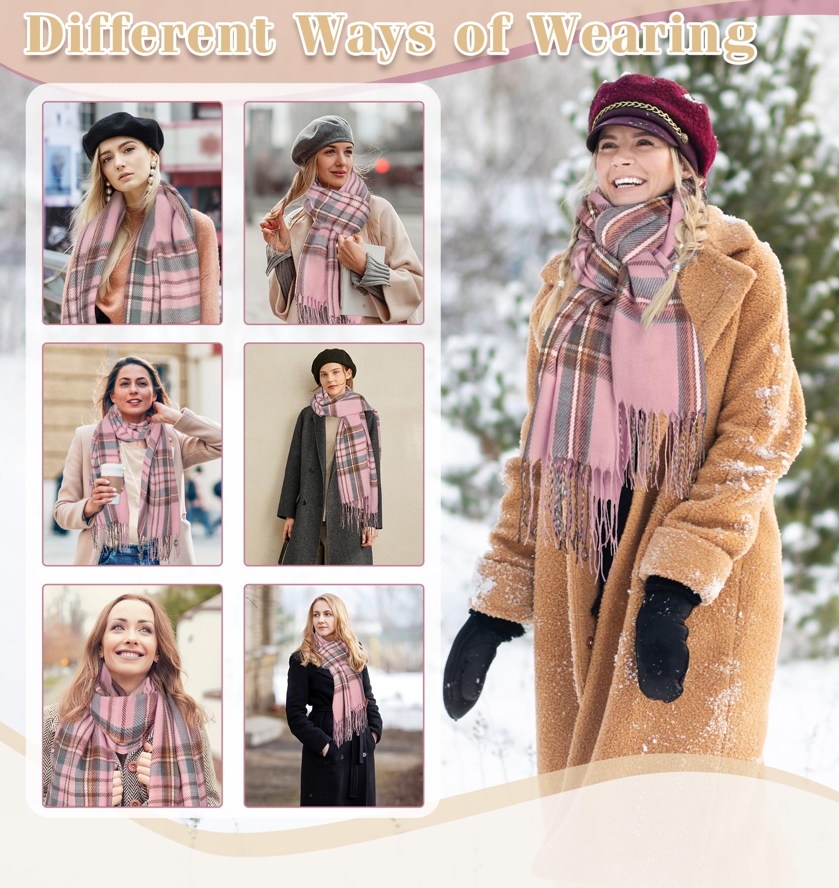 YSense Winter Scarf for Women, Fashion Long Plaid Scarves Warm Big Tartan Blanket Wrap Shawl Ladies Gifts