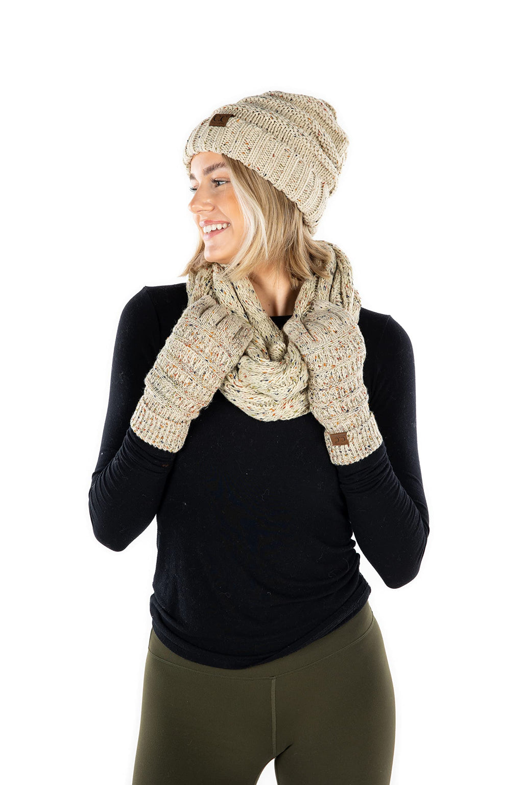 Funky Junque Hat Scarf Glove Set for Women – Matching Winter Set with Oversized Slouchy Beanie, Infinity Scarf & Cozy Gloves