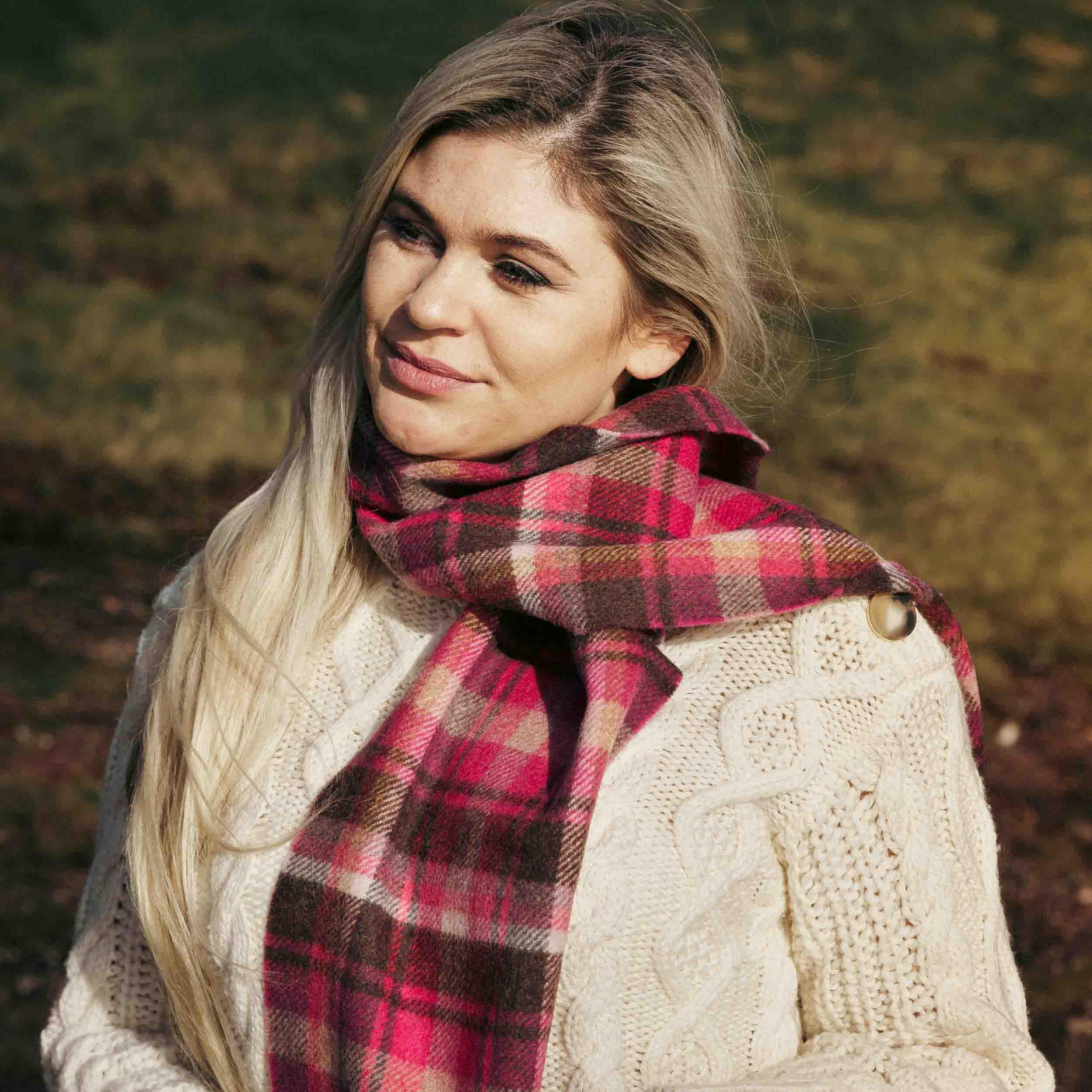 Biddy Murphy 100% Irish Wool Scarf for Women & Men, Soft & Warm, Plaid Tartan, 9" x 78"