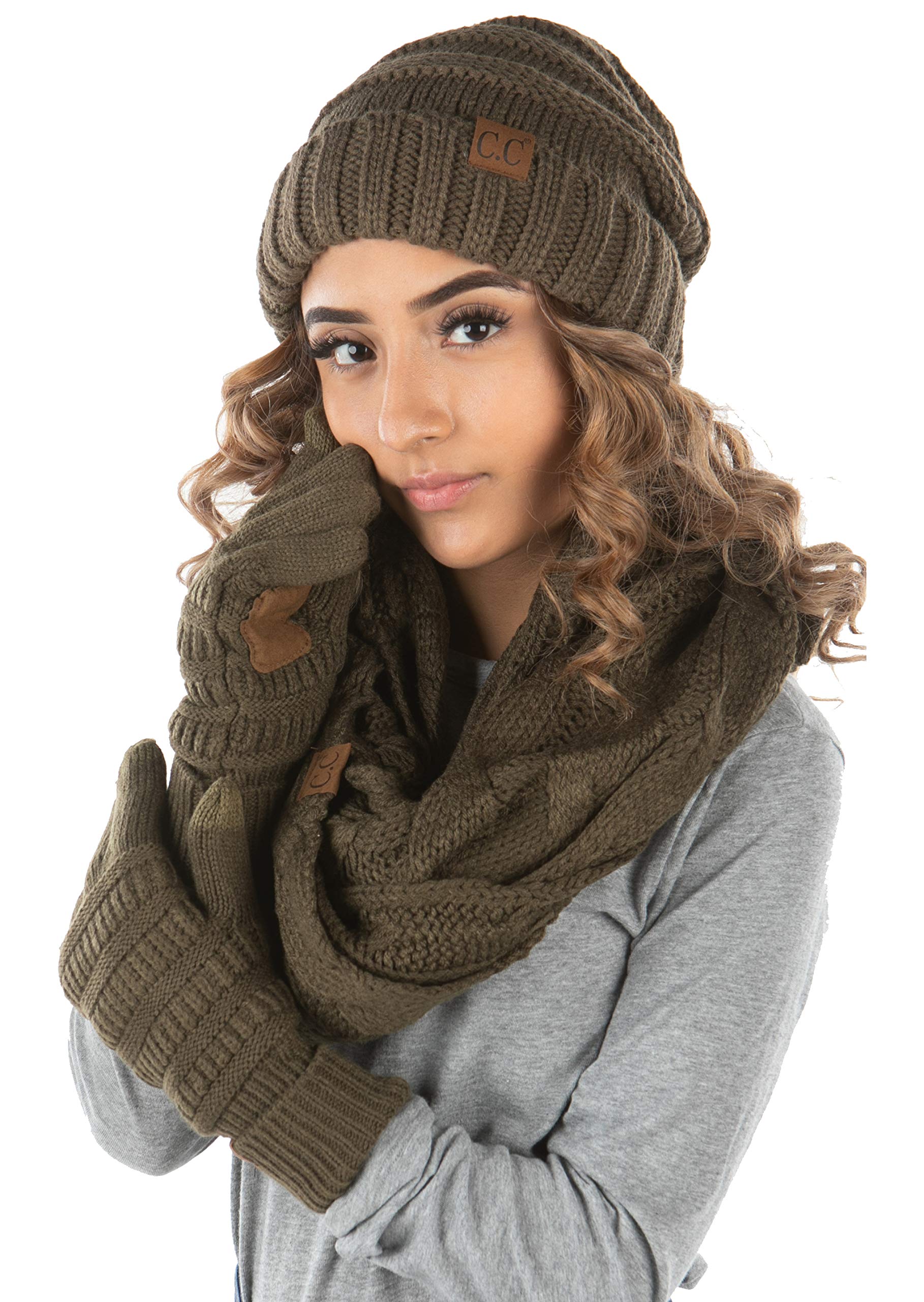 Funky Junque Hat Scarf Glove Set for Women – Matching Winter Set with Oversized Slouchy Beanie, Infinity Scarf & Cozy Gloves