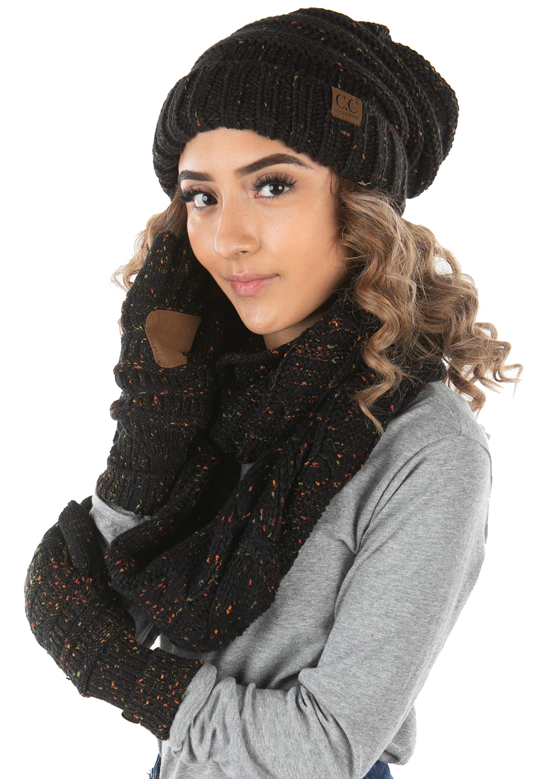 Funky Junque Hat Scarf Glove Set for Women – Matching Winter Set with Oversized Slouchy Beanie, Infinity Scarf & Cozy Gloves
