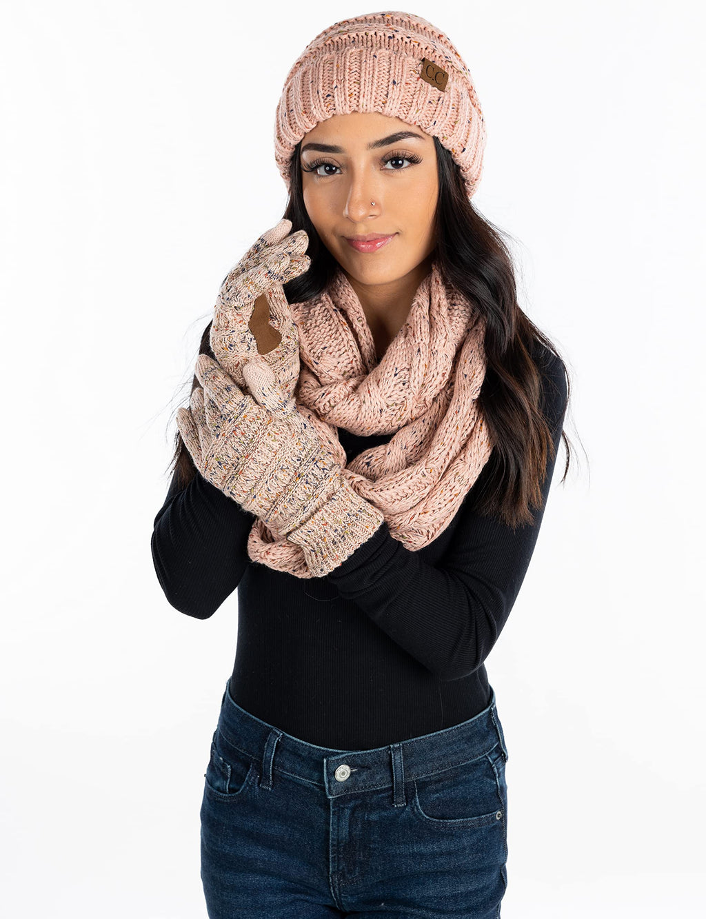 Funky Junque Hat Scarf Glove Set for Women – Matching Winter Set with Oversized Slouchy Beanie, Infinity Scarf & Cozy Gloves