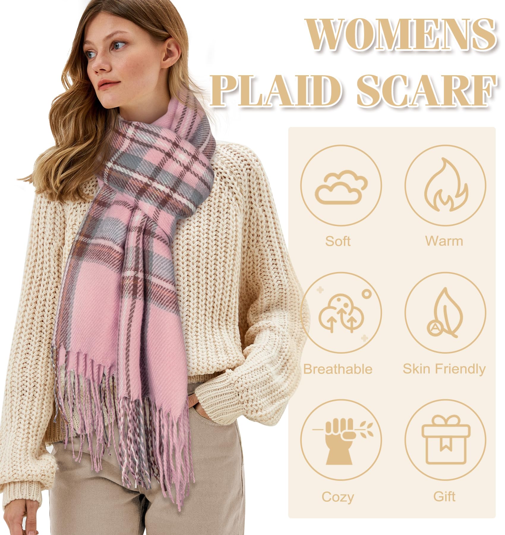 YSense Winter Scarf for Women, Fashion Long Plaid Scarves Warm Big Tartan Blanket Wrap Shawl Ladies Gifts