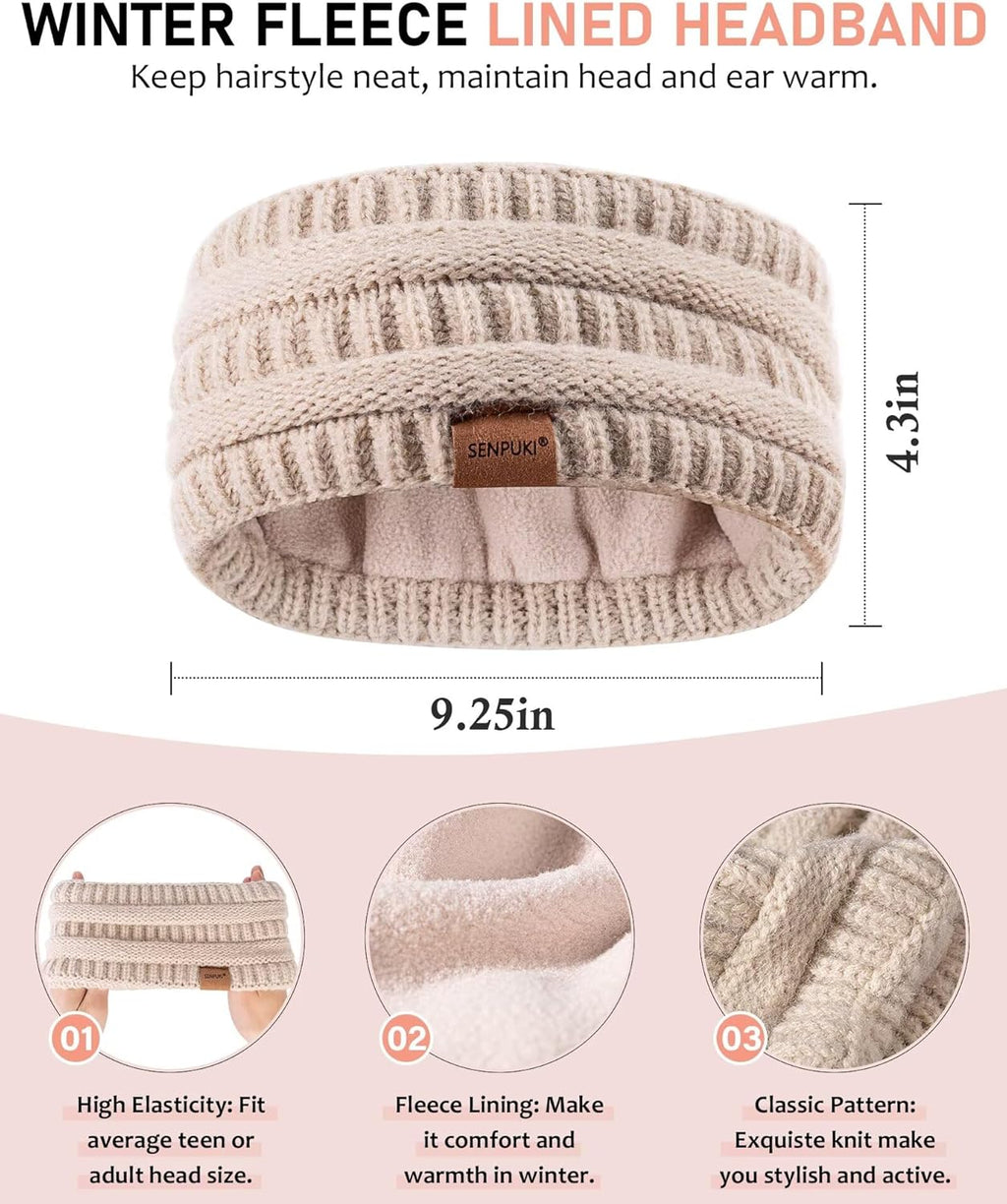 Womens Winter Beanie Hat Scarf Gloves Headband Set, Slouchy Beanie Ear Warmer Knit Scarf Touchscreen Gloves Warm 4 Gift Set