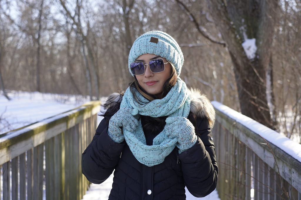 Funky Junque Hat Scarf Glove Set for Women – Matching Winter Set with Oversized Slouchy Beanie, Infinity Scarf & Cozy Gloves