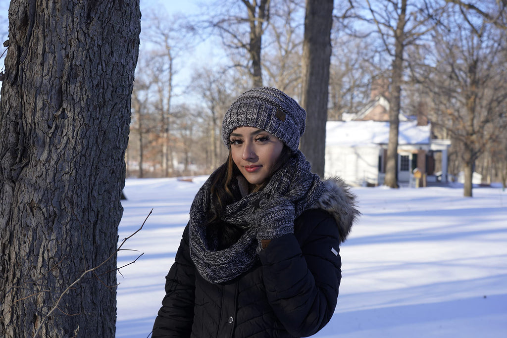 Funky Junque Hat Scarf Glove Set for Women – Matching Winter Set with Oversized Slouchy Beanie, Infinity Scarf & Cozy Gloves