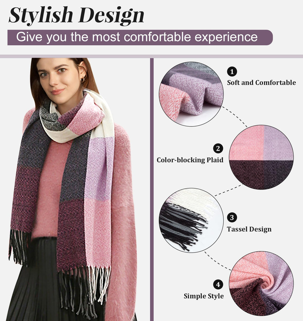 YSense Winter Scarf for Women, Fashion Long Plaid Scarves Warm Big Tartan Blanket Wrap Shawl Ladies Gifts