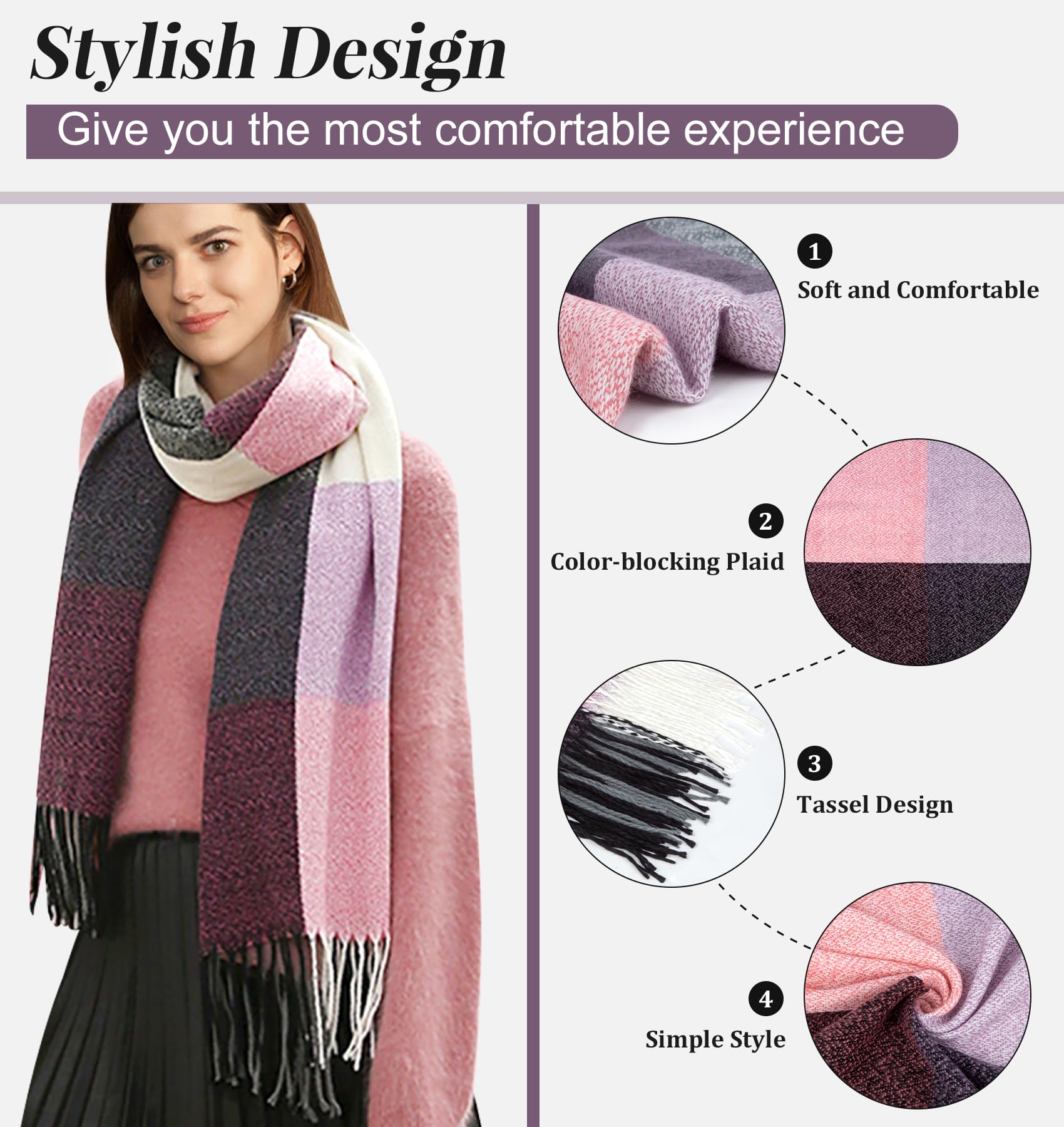 YSense Winter Scarf for Women, Fashion Long Plaid Scarves Warm Big Tartan Blanket Wrap Shawl Ladies Gifts