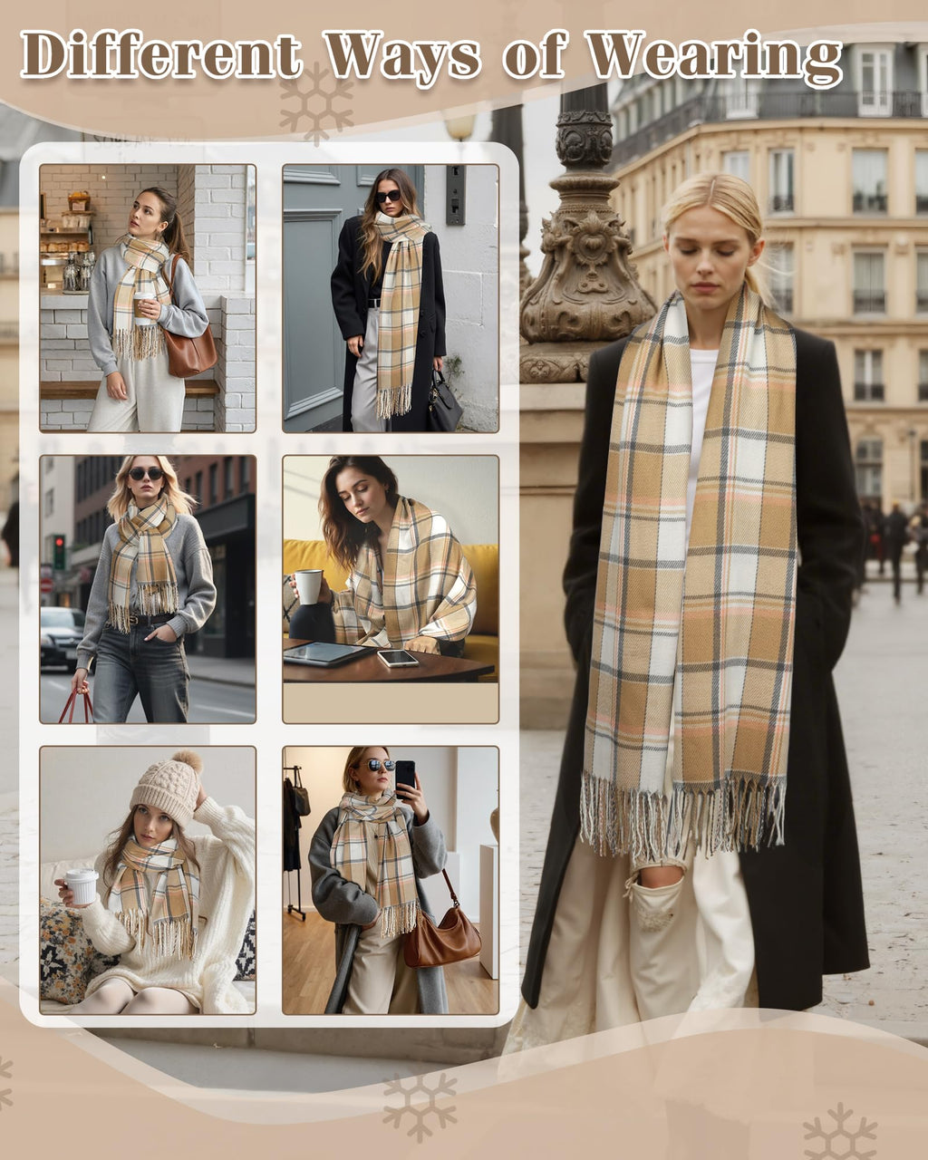 YSense Winter Scarf for Women, Fashion Long Plaid Scarves Warm Big Tartan Blanket Wrap Shawl Ladies Gifts