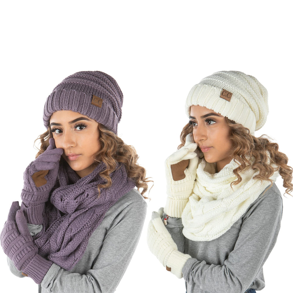 Funky Junque Hat Scarf Glove Set for Women – Matching Winter Set with Oversized Slouchy Beanie, Infinity Scarf & Cozy Gloves