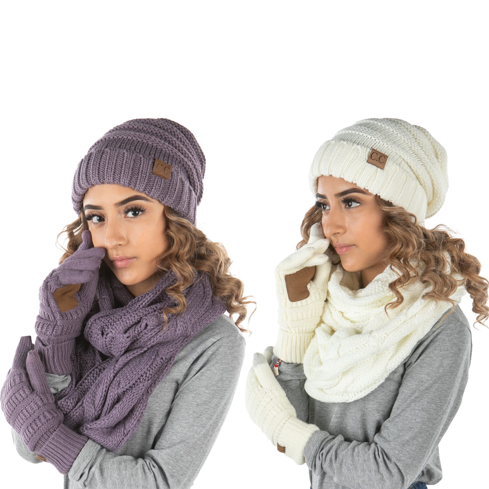 Funky Junque Hat Scarf Glove Set for Women – Matching Winter Set with Oversized Slouchy Beanie, Infinity Scarf & Cozy Gloves